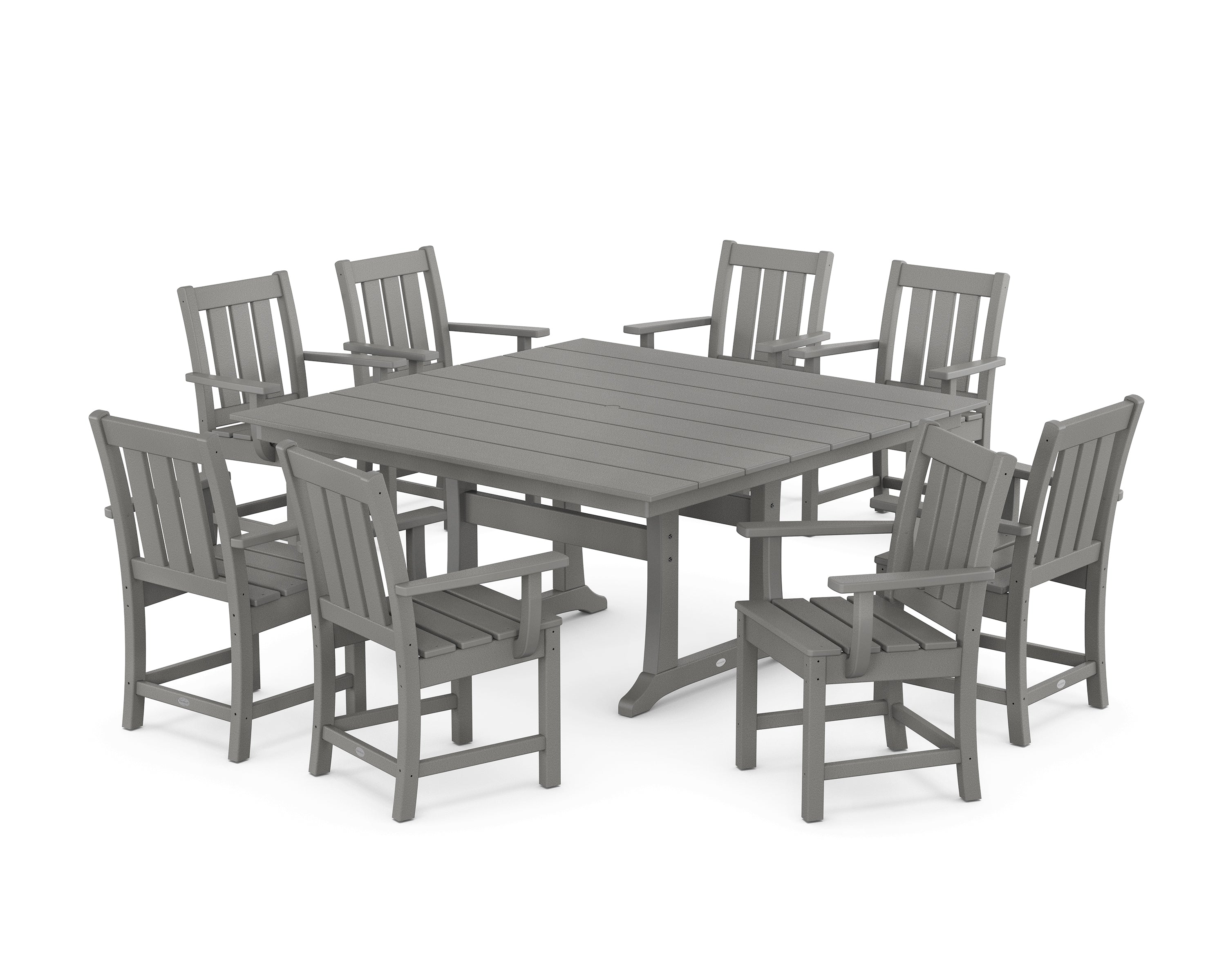 POLYWOOD Oxford 9-Piece Square Farmhouse Dining Set with Trestle Legs in Slate Grey