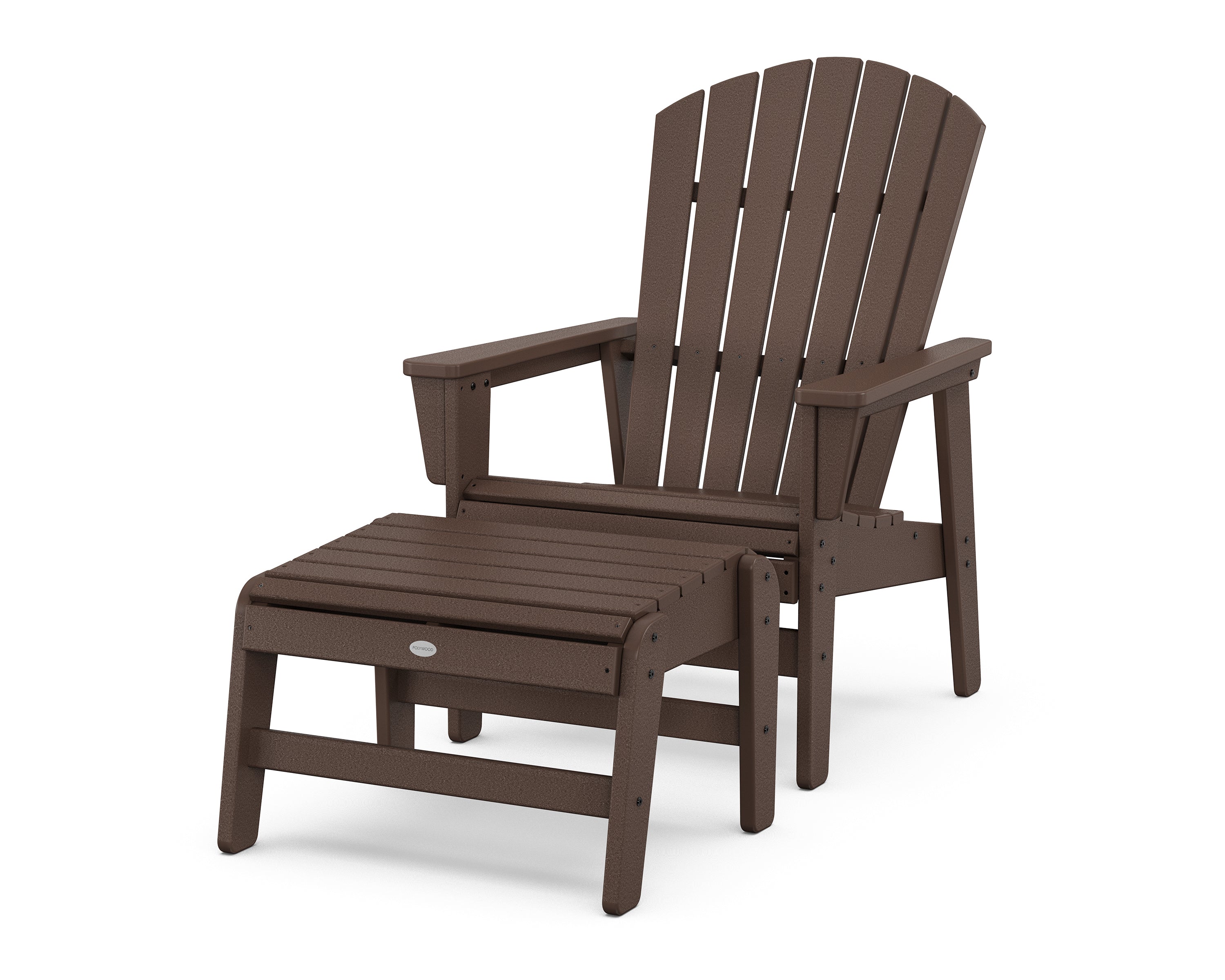 POLYWOOD Nautical Grand Upright Adirondack Chair with Ottoman in Mahogany