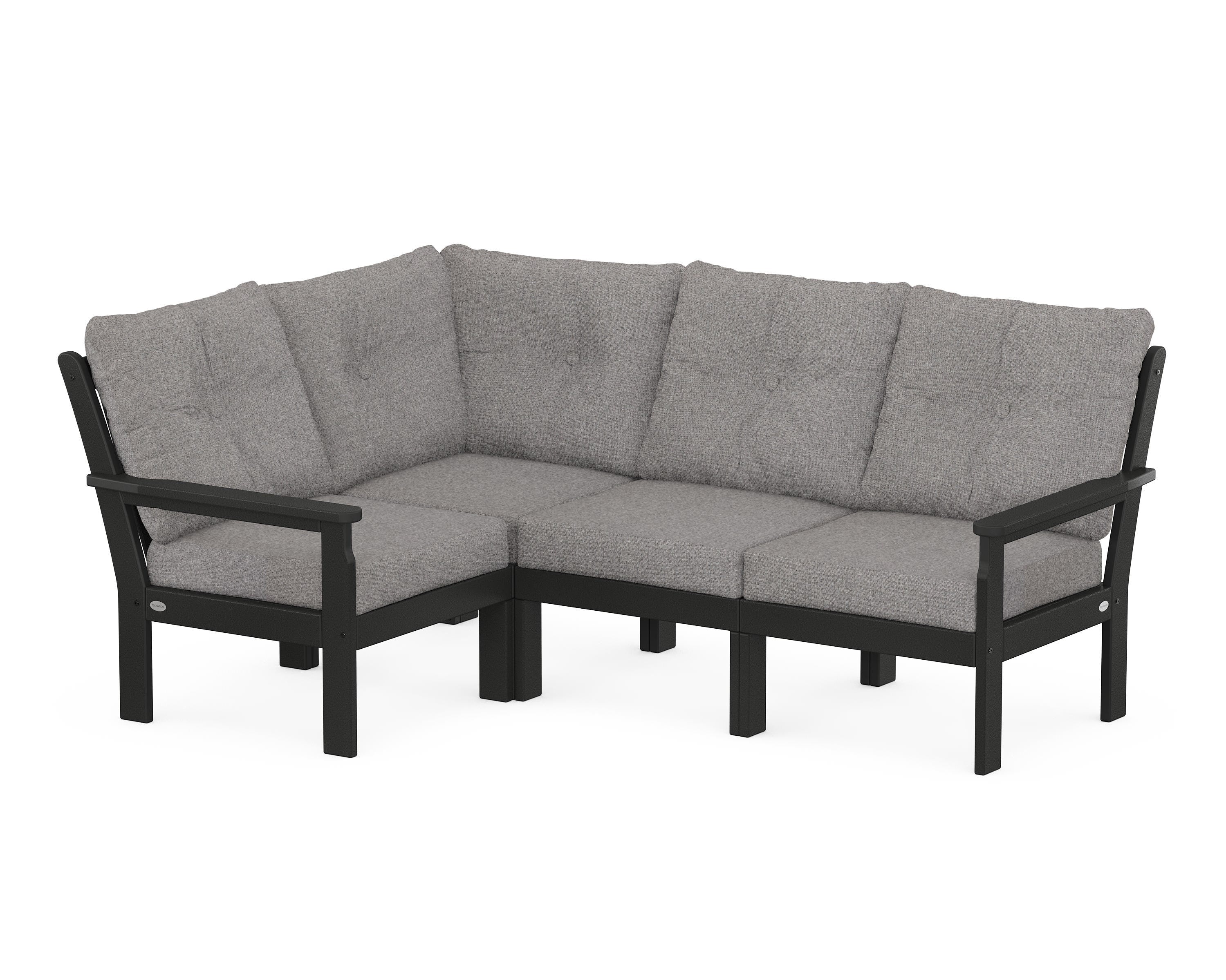 POLYWOOD Vineyard 4-Piece Sectional in Black / Grey Mist