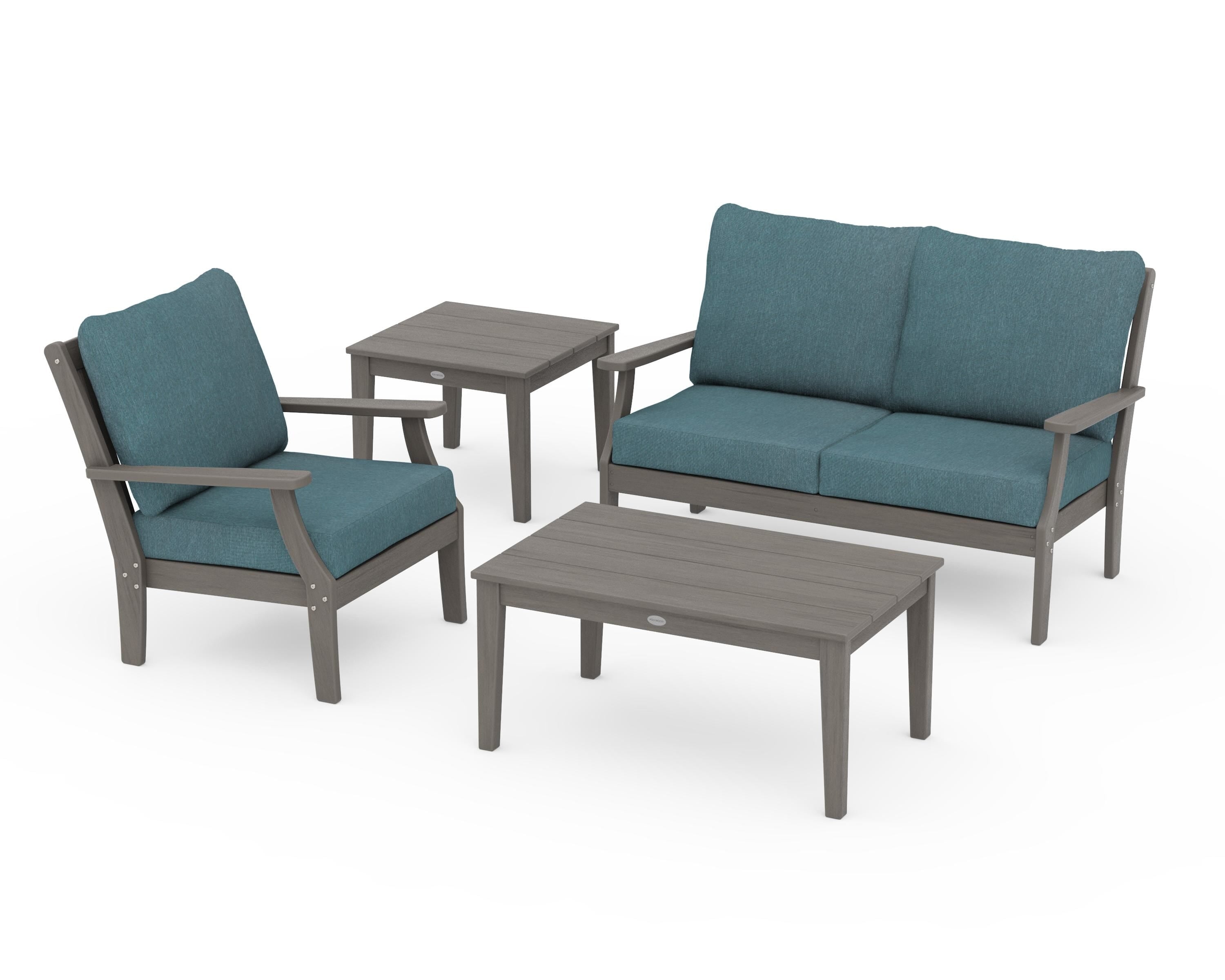 POLYWOOD Braxton 4-Piece Deep Seating Set in Driftwood / Ocean Teal