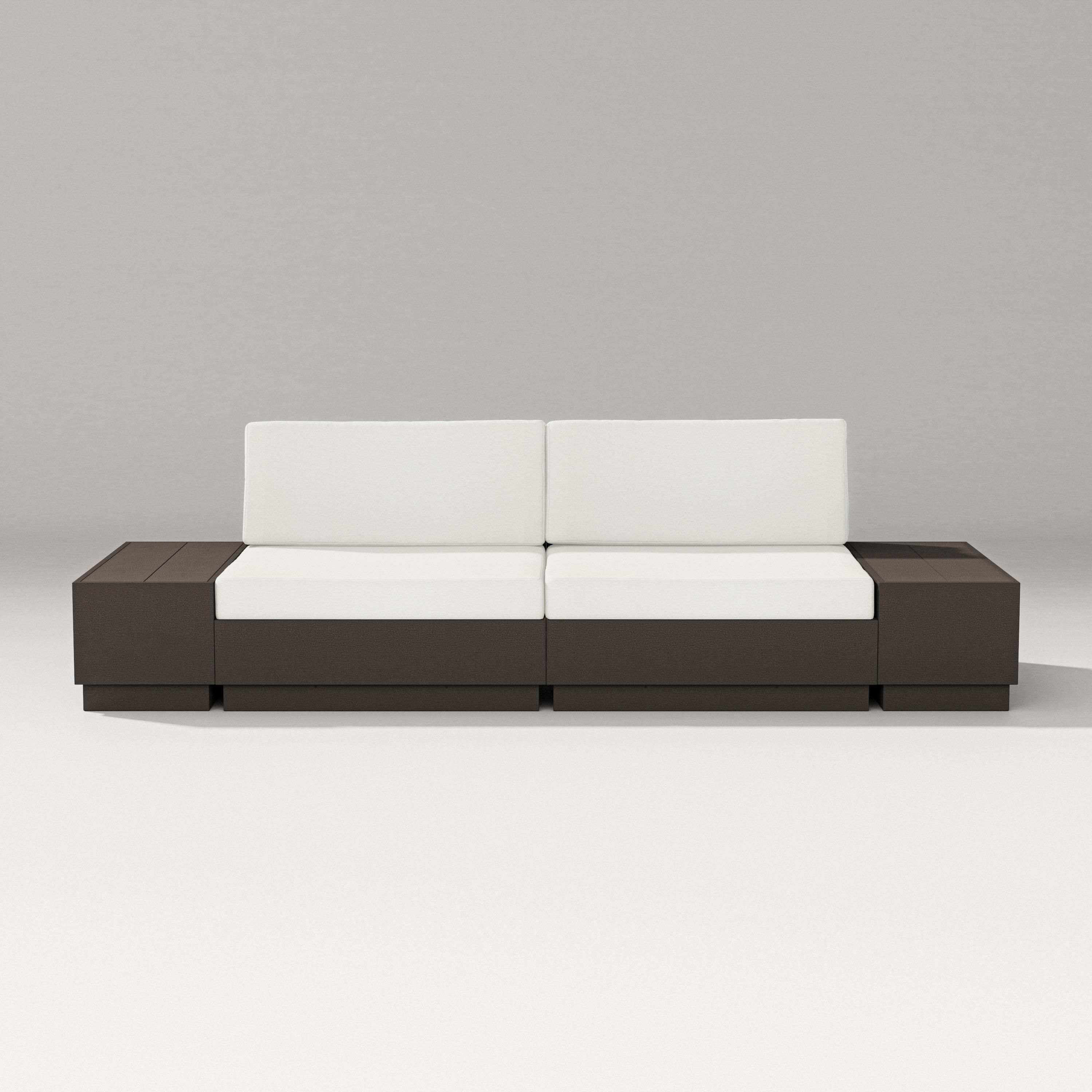 PW Designer Series Elevate 4-Piece Loveseat Sectional in Vintage Coffee / Natural Linen