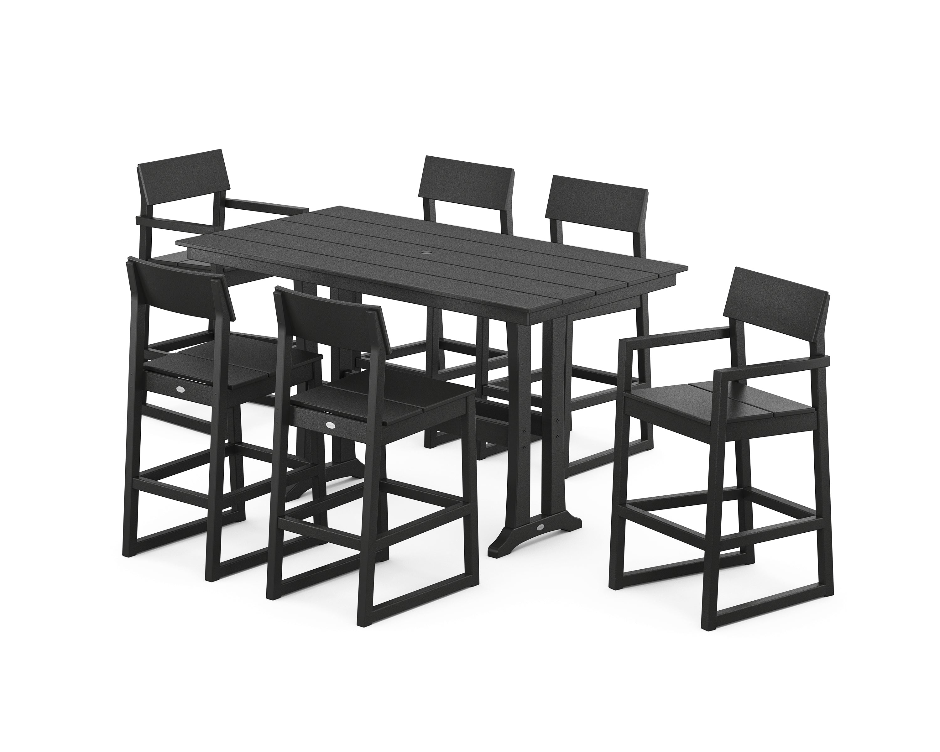 POLYWOOD EDGE 7-Piece Farmhouse Bar Set with Trestle Legs in Black