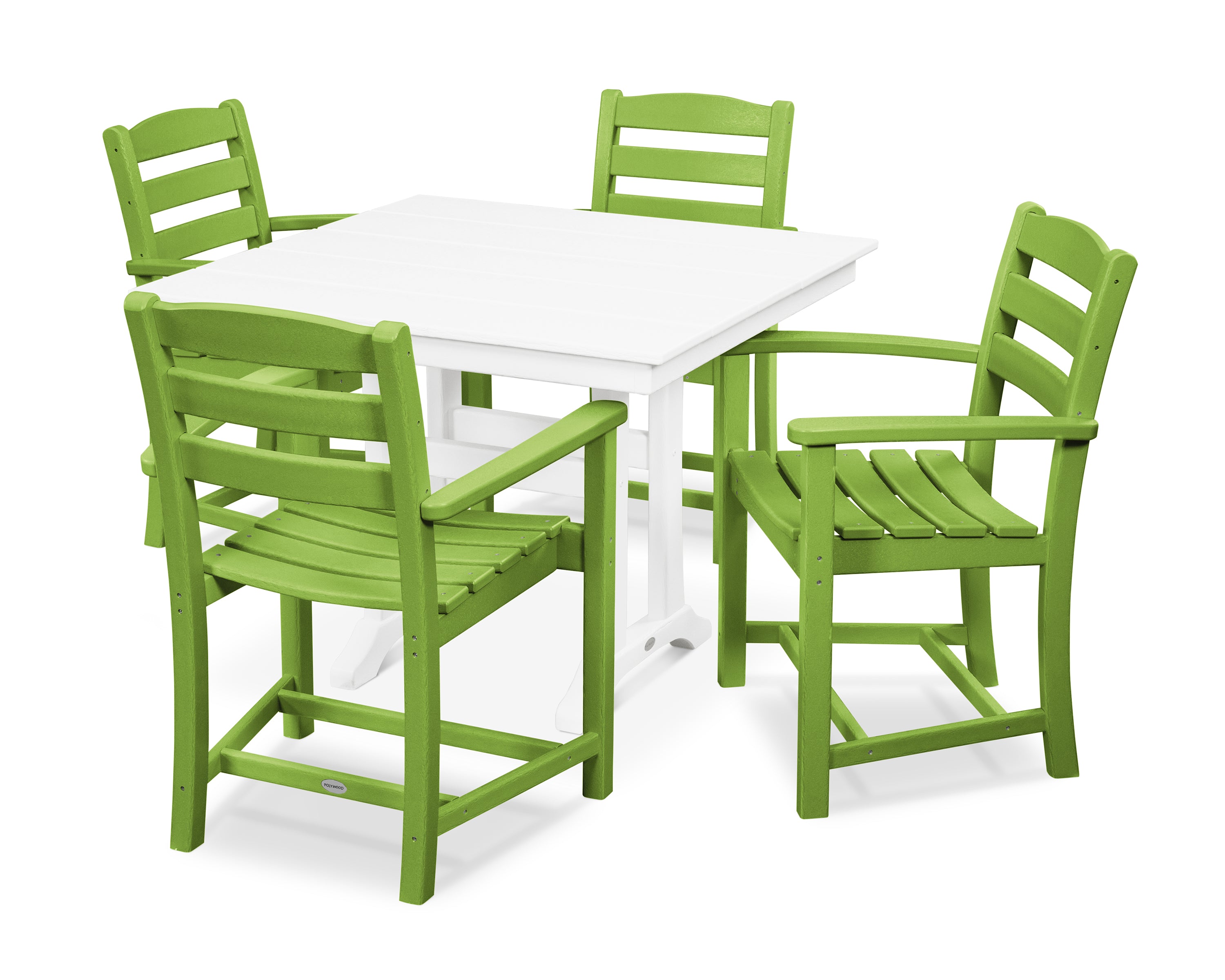 POLYWOOD® La Casa Café 5-Piece Farmhouse Trestle Arm Chair Dining Set in Lime / White
