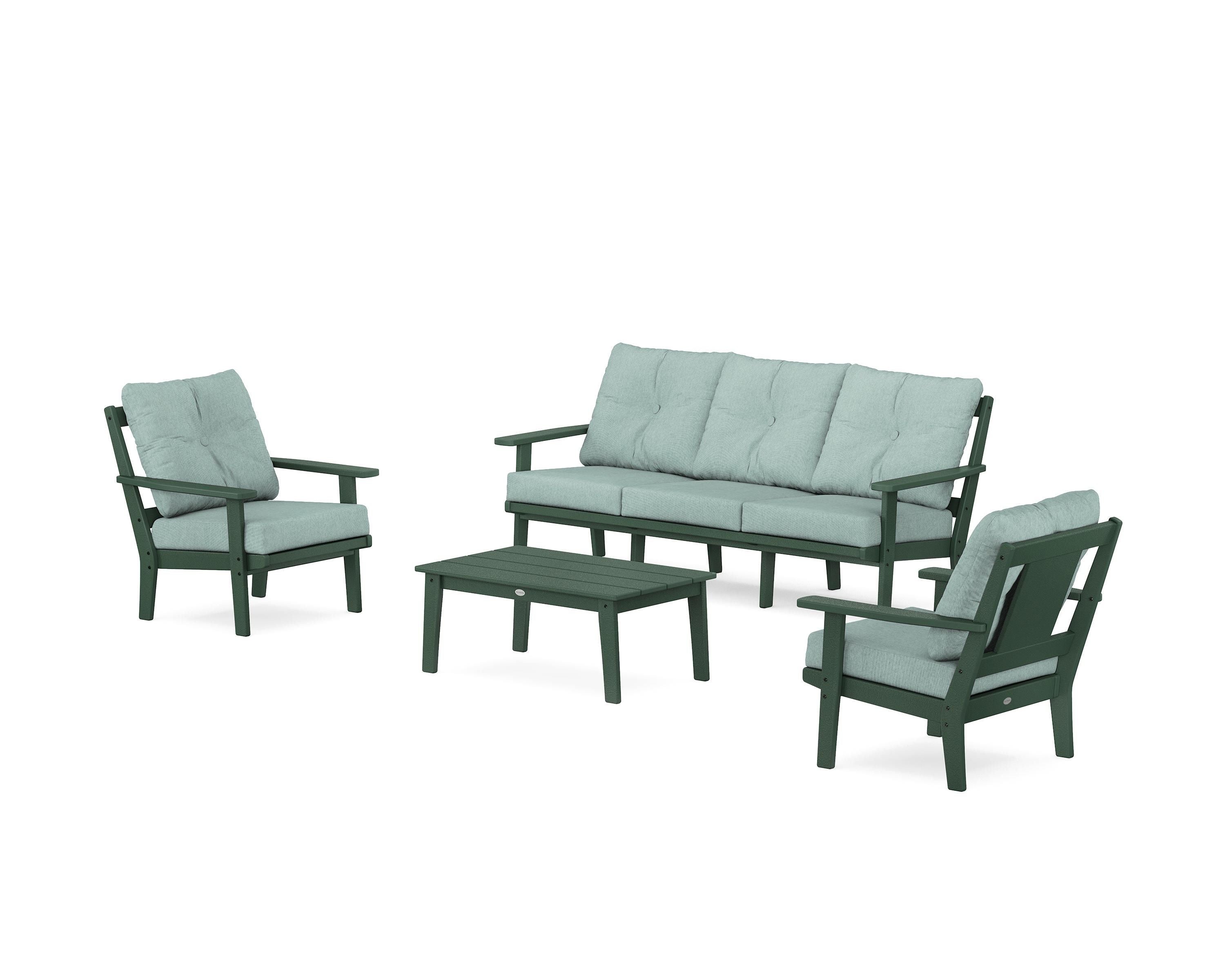 POLYWOOD Prairie 4-Piece Deep Seating Set with Sofa in Green / Glacier Spa
