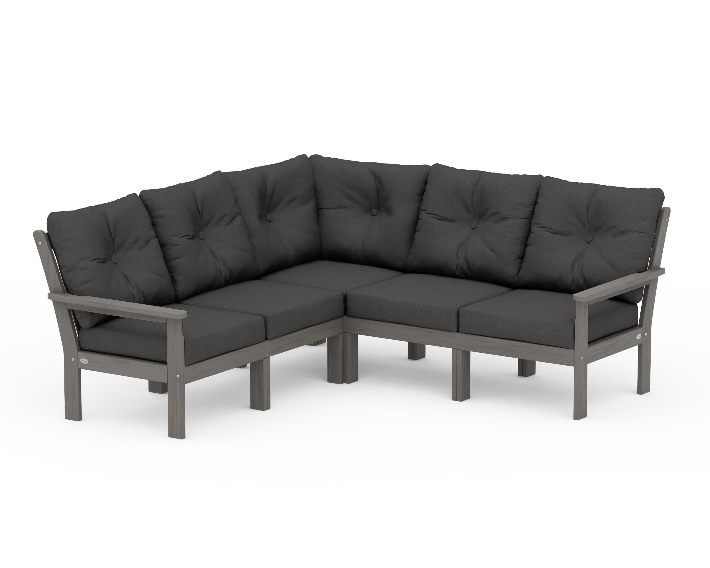 POLYWOOD Vineyard 5-Piece Sectional in Driftwood / Spectrum Carbon