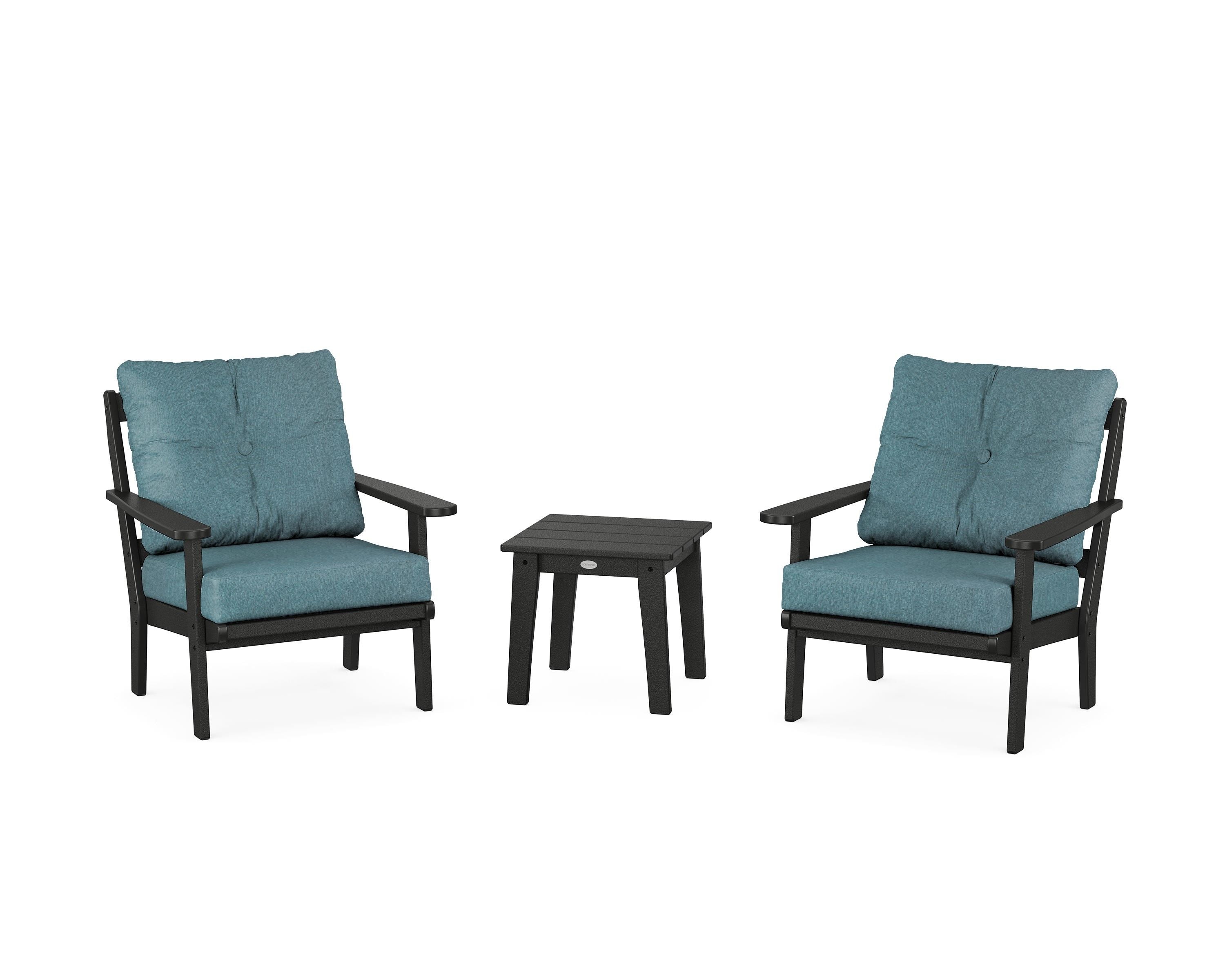 POLYWOOD Mission 3-Piece Deep Seating Set in Black / Ocean Teal