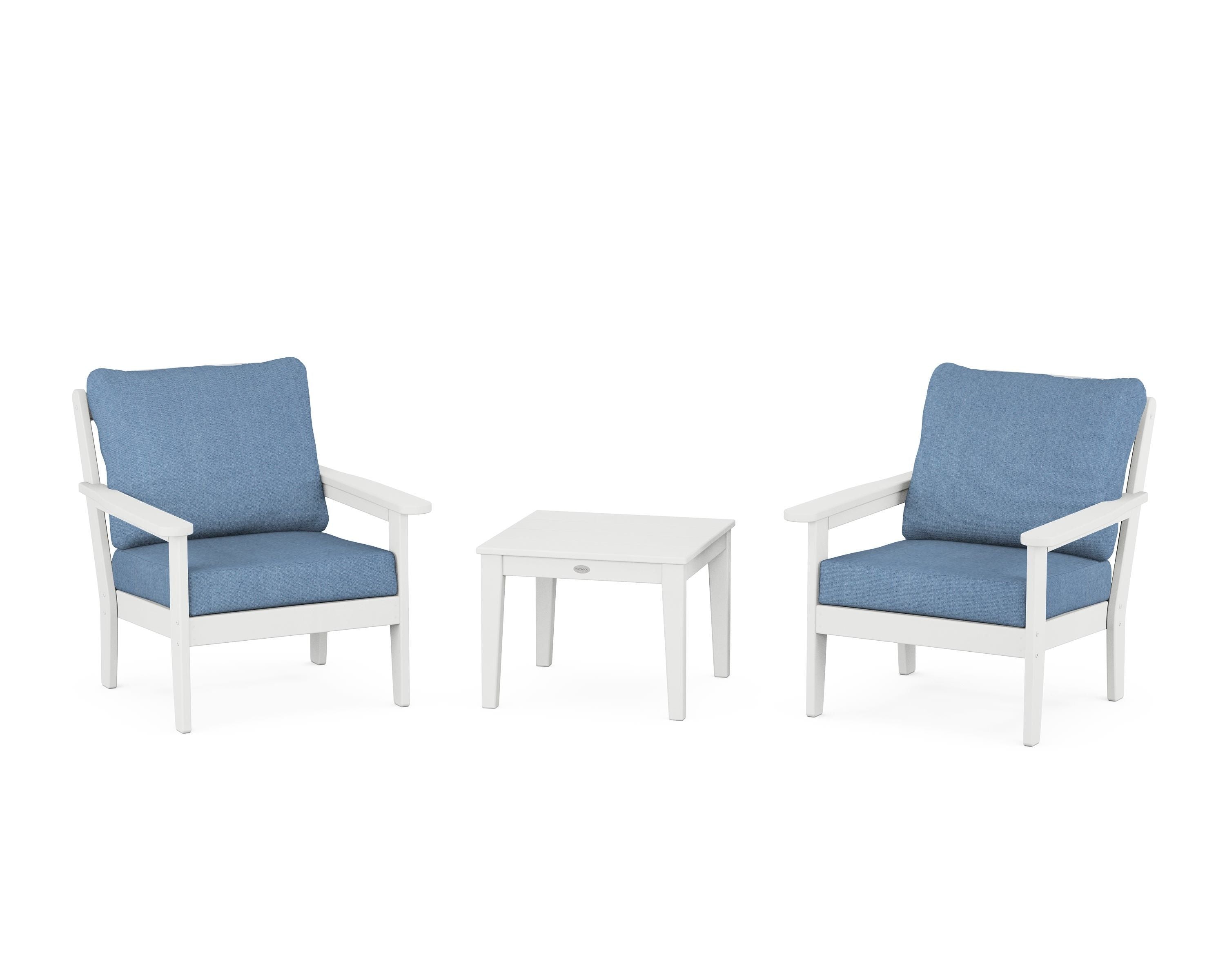 Country Living Cottage 3-Piece Deep Seating Set in White / Sky Blue