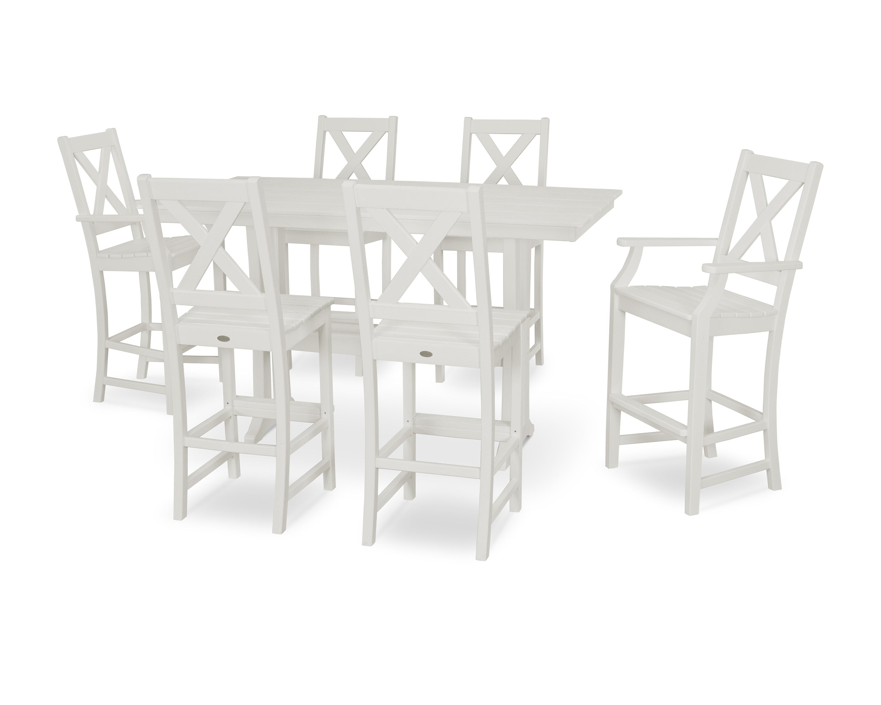 POLYWOOD® Braxton 7-Piece Farmhouse Trestle Bar Set in Vintage White