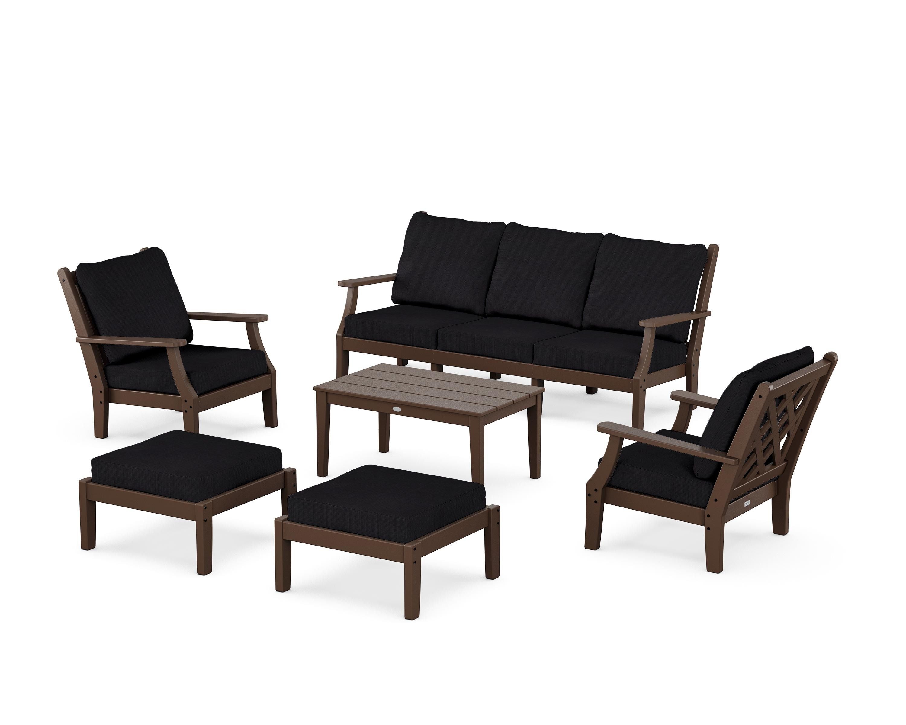 Country Living Wovendale 6-Piece Lounge Sofa Set in Mahogany / Midnight Linen