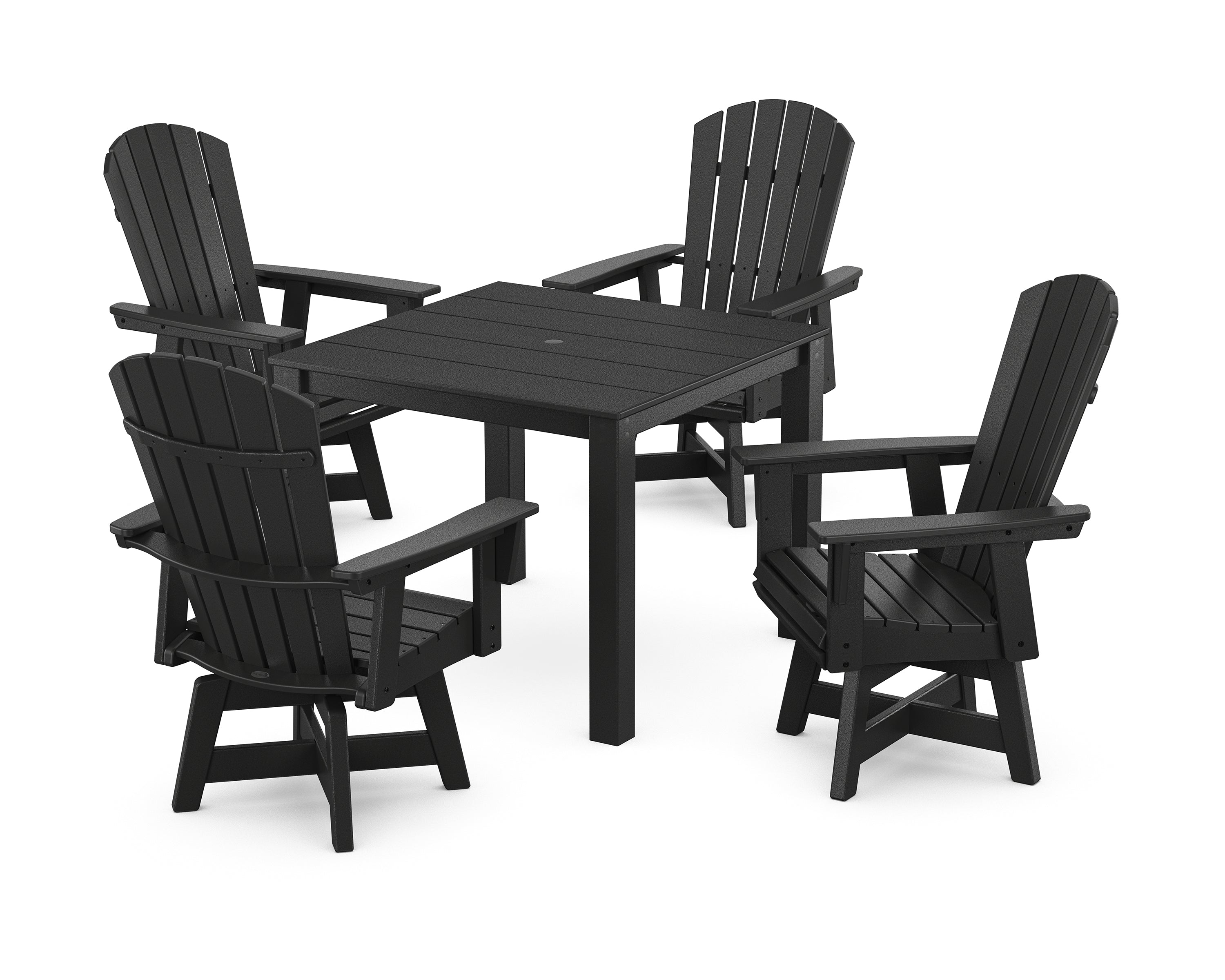 POLYWOOD Nautical Curveback Adirondack Swivel 5-Piece Parsons Dining Set in Black