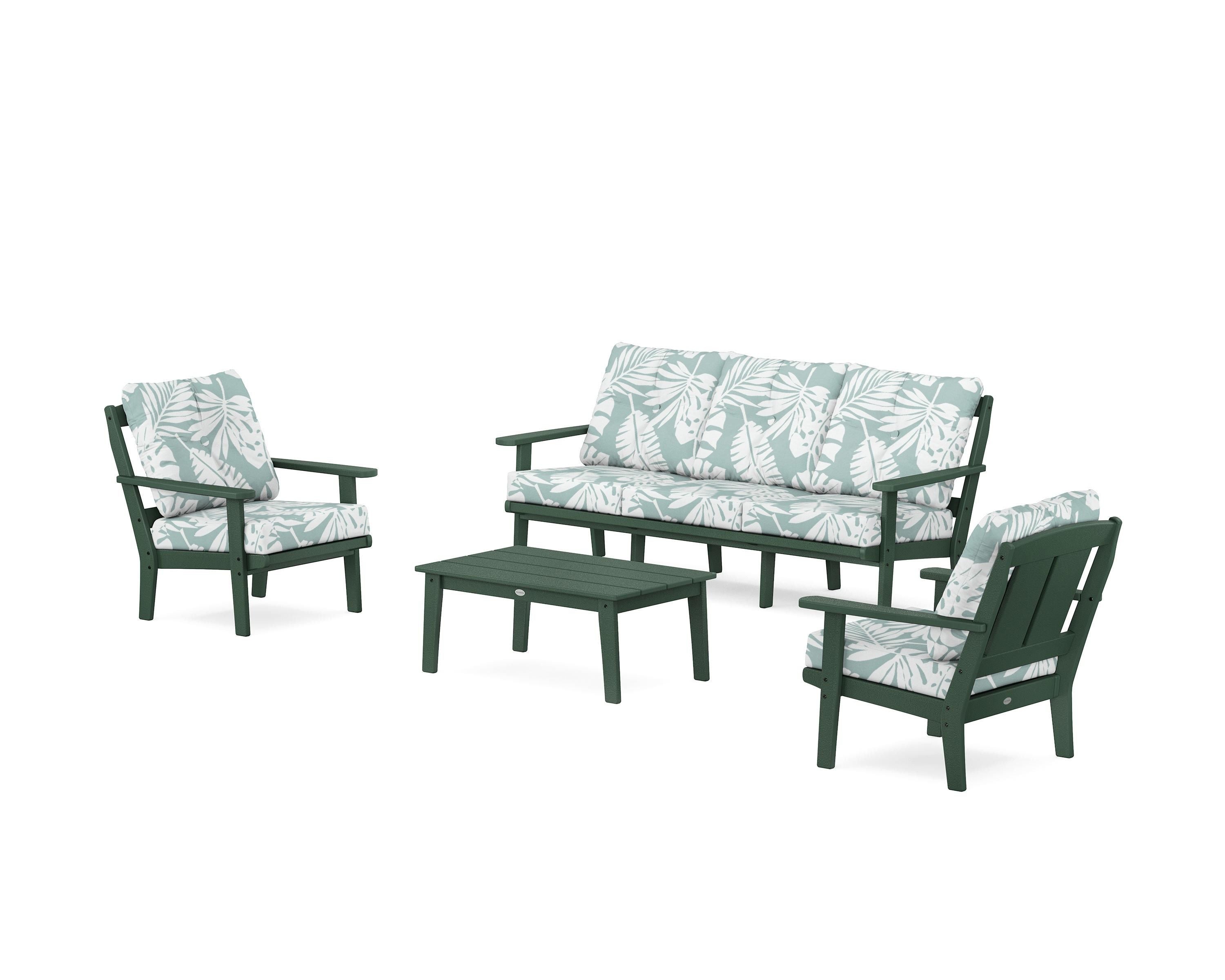 POLYWOOD Mission 4-Piece Deep Seating Set with Sofa in Green / Leaf Glacier Spa