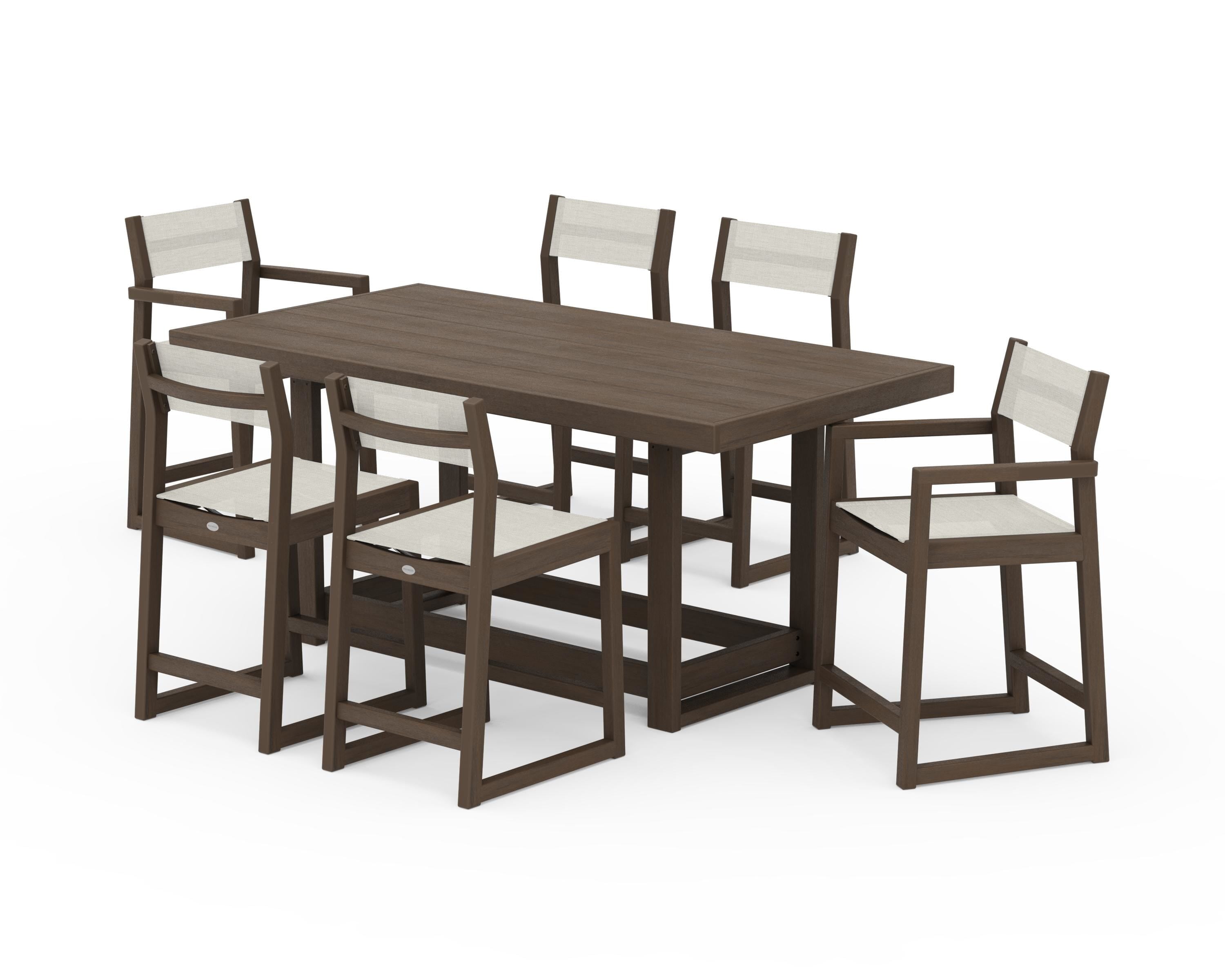 POLYWOOD EDGE Sling 7-Piece Counter Table Set in Kona / Parchment Sling