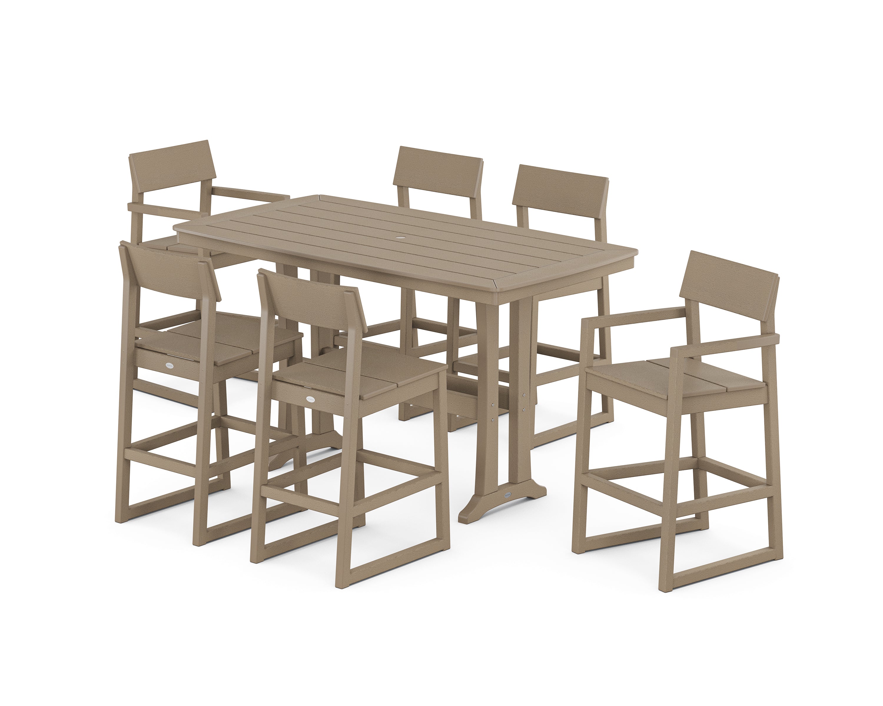 POLYWOOD EDGE 7-Piece Bar Set with Trestle Legs in Vintage Sahara