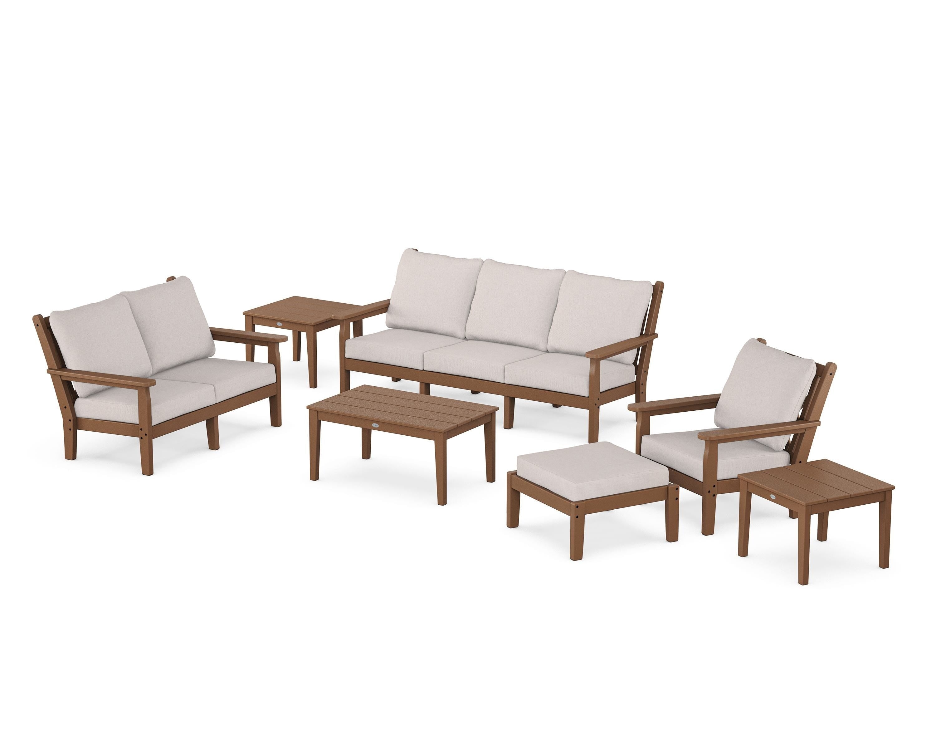 POLYWOOD Chippendale 7-Piece Deep Seating Set in Teak / Dune Burlap