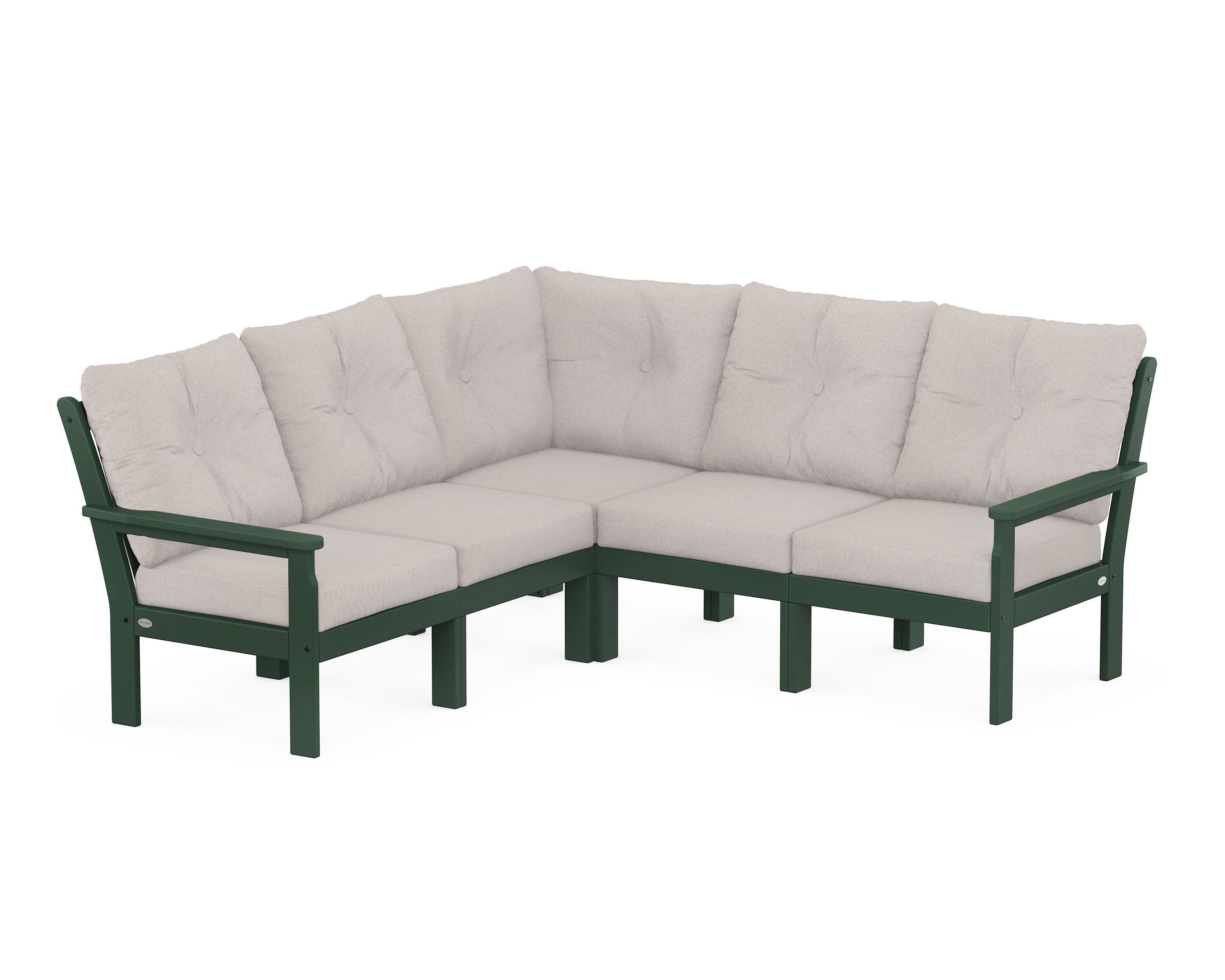 POLYWOOD Vineyard 5-Piece Sectional in Green / Dune Burlap