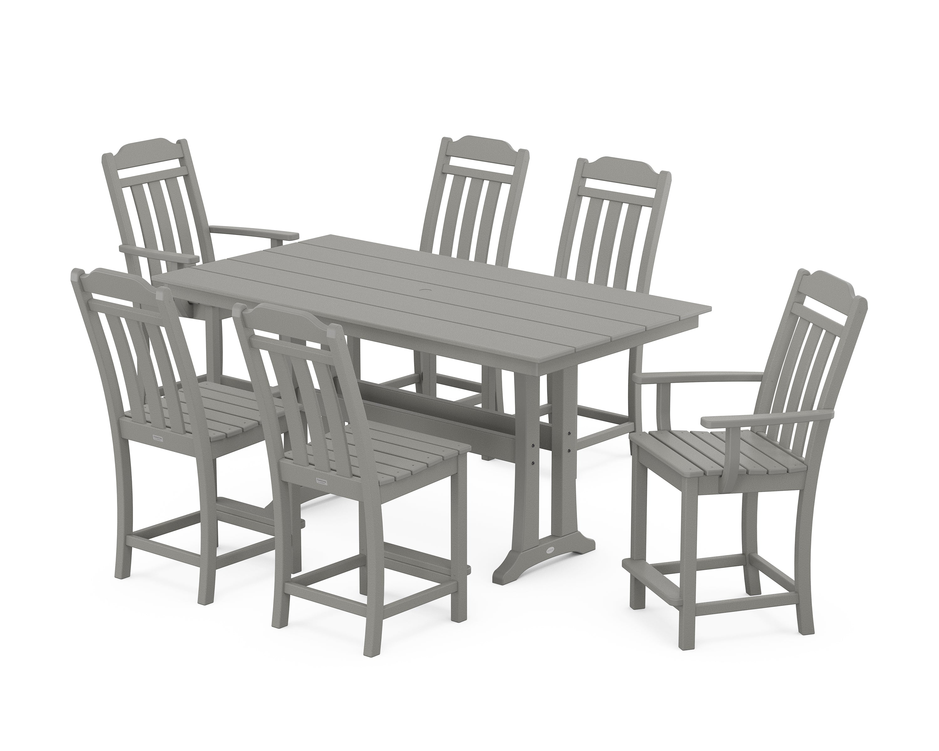 POLYWOOD Country Living 7-Piece Farmhouse Counter Set with Trestle Legs in Slate Grey