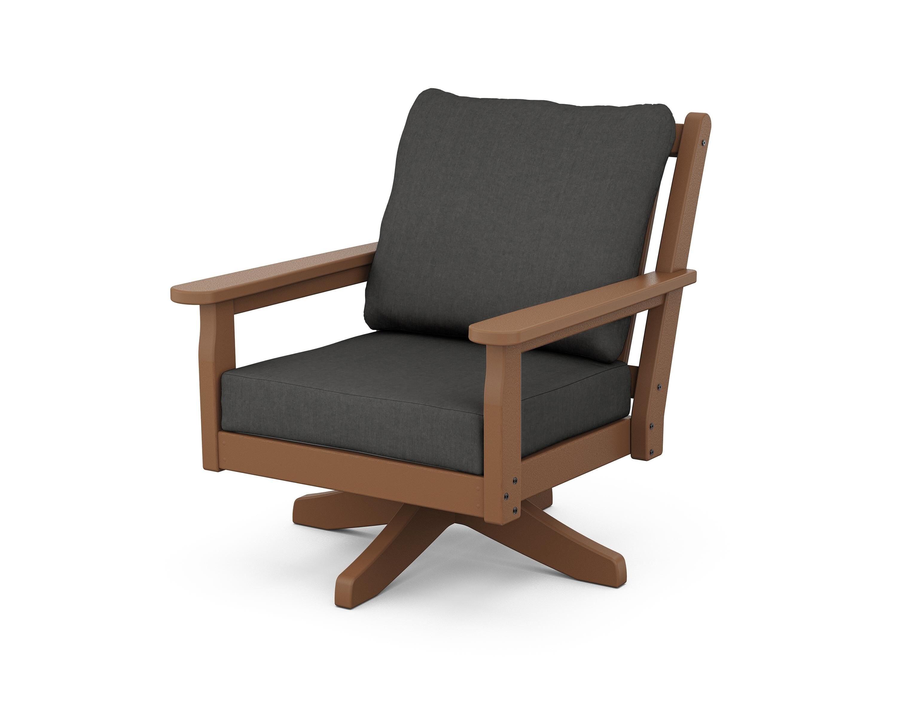 POLYWOOD Chippendale Deep Seating Swivel Chair in Teak / Spectrum Carbon