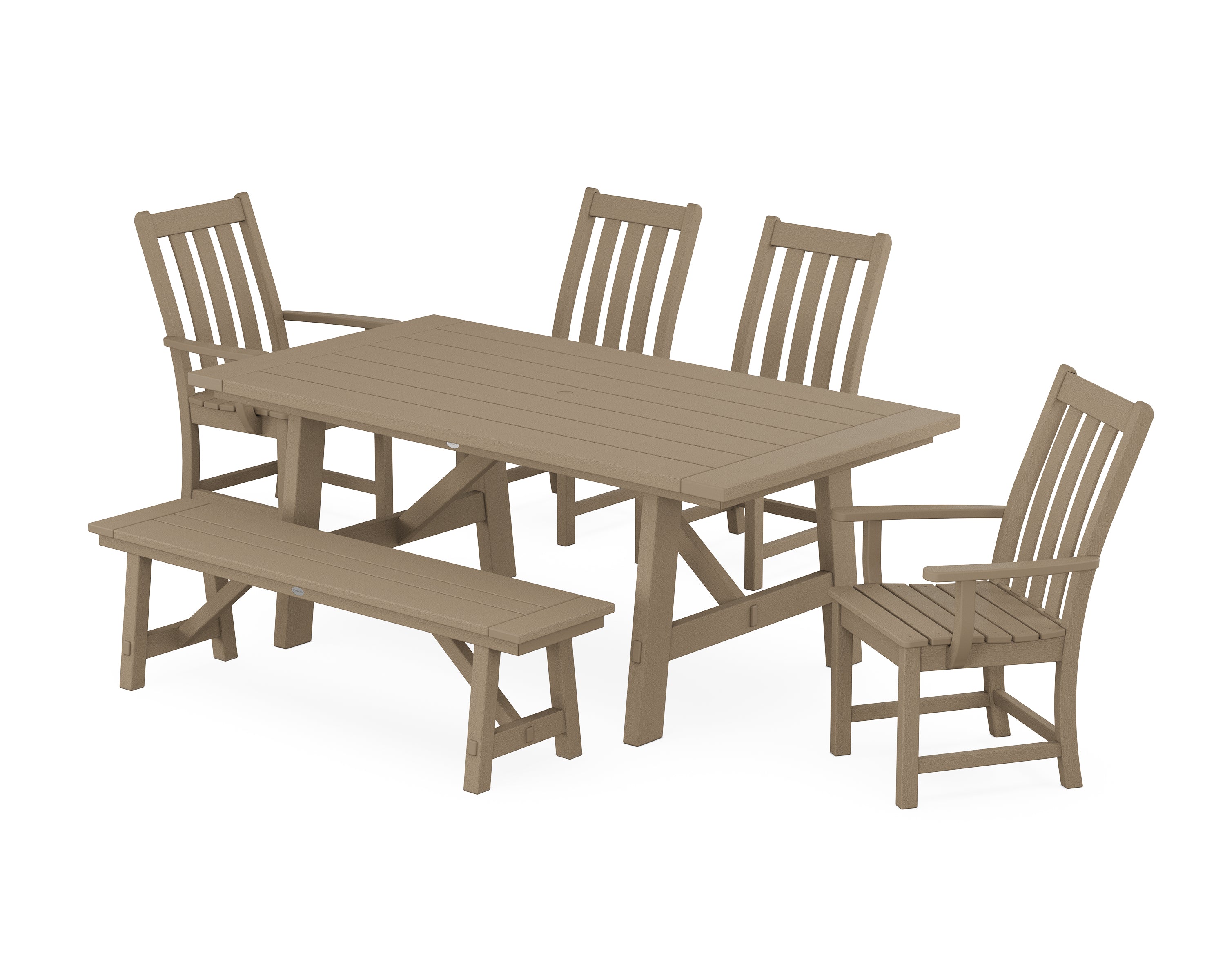 POLYWOOD® Vineyard 6-Piece Rustic Farmhouse Dining Set With Bench in Vintage Sahara