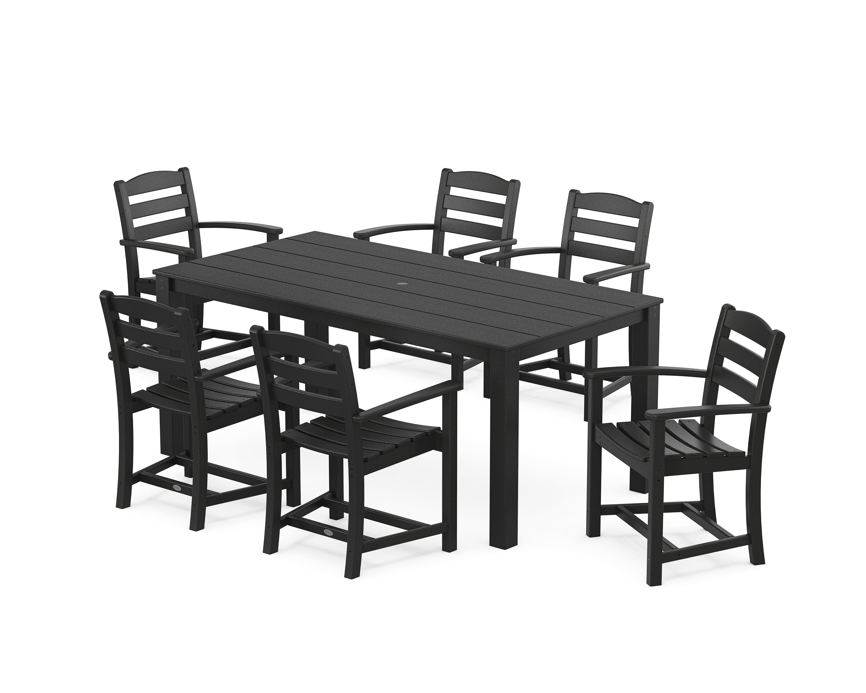 POLYWOOD La Casa Cafe' Arm Chair 7-Piece Parsons Dining Set in Black