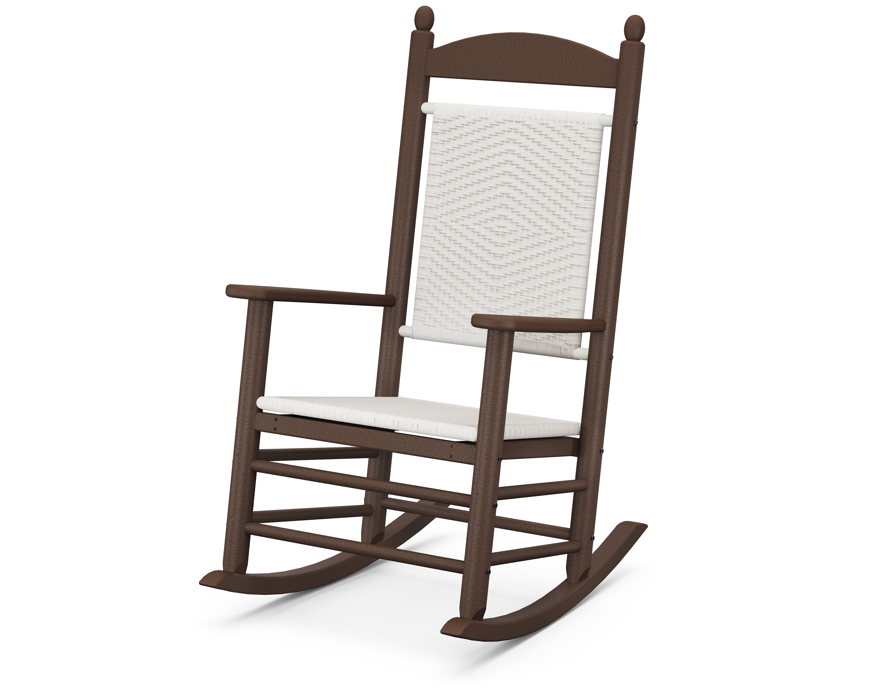 POLYWOOD Jefferson Woven Rocking Chair in Mahogany / White Loom