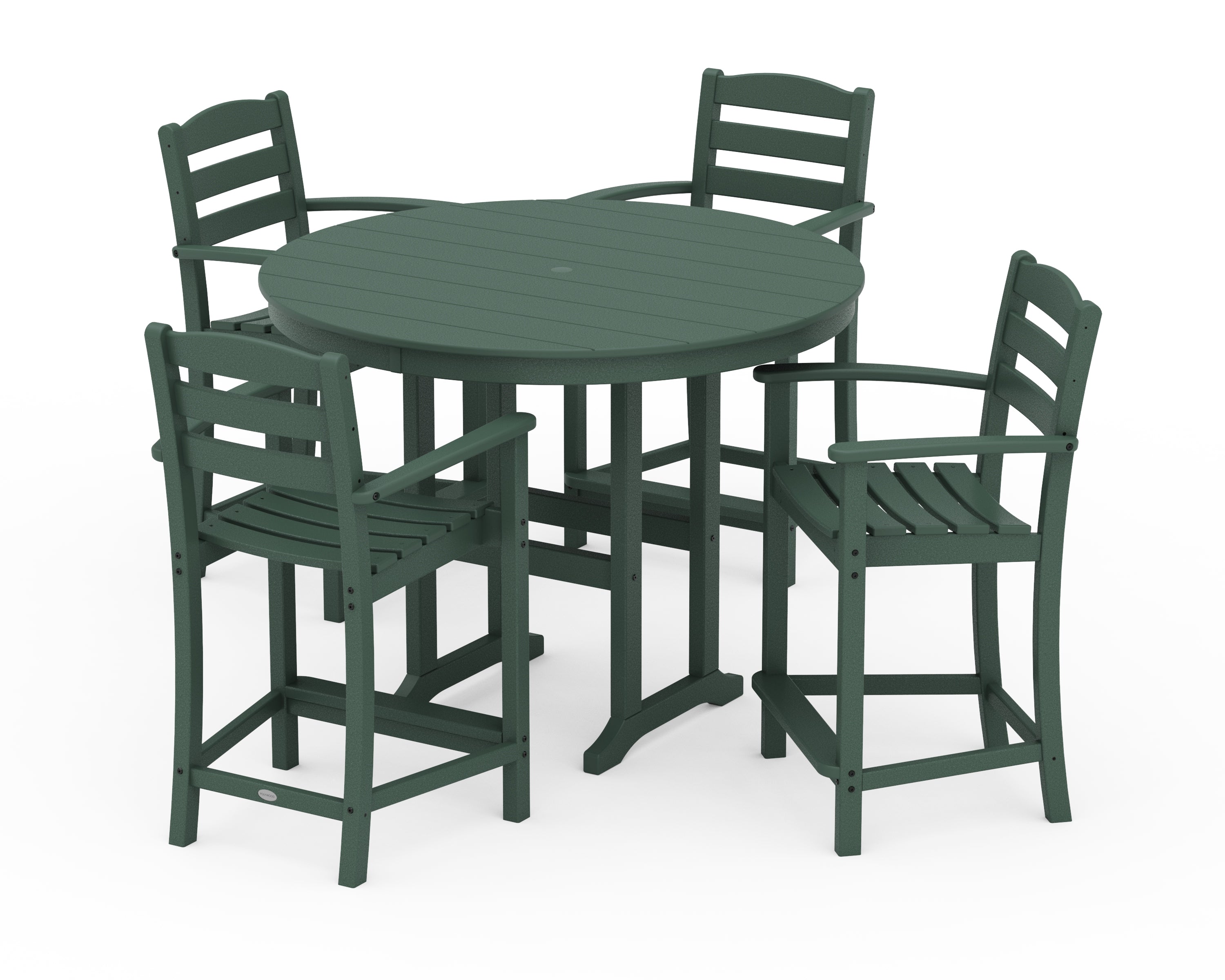 POLYWOOD La Casa Café 5-Piece Round Farmhouse Counter Set in Green