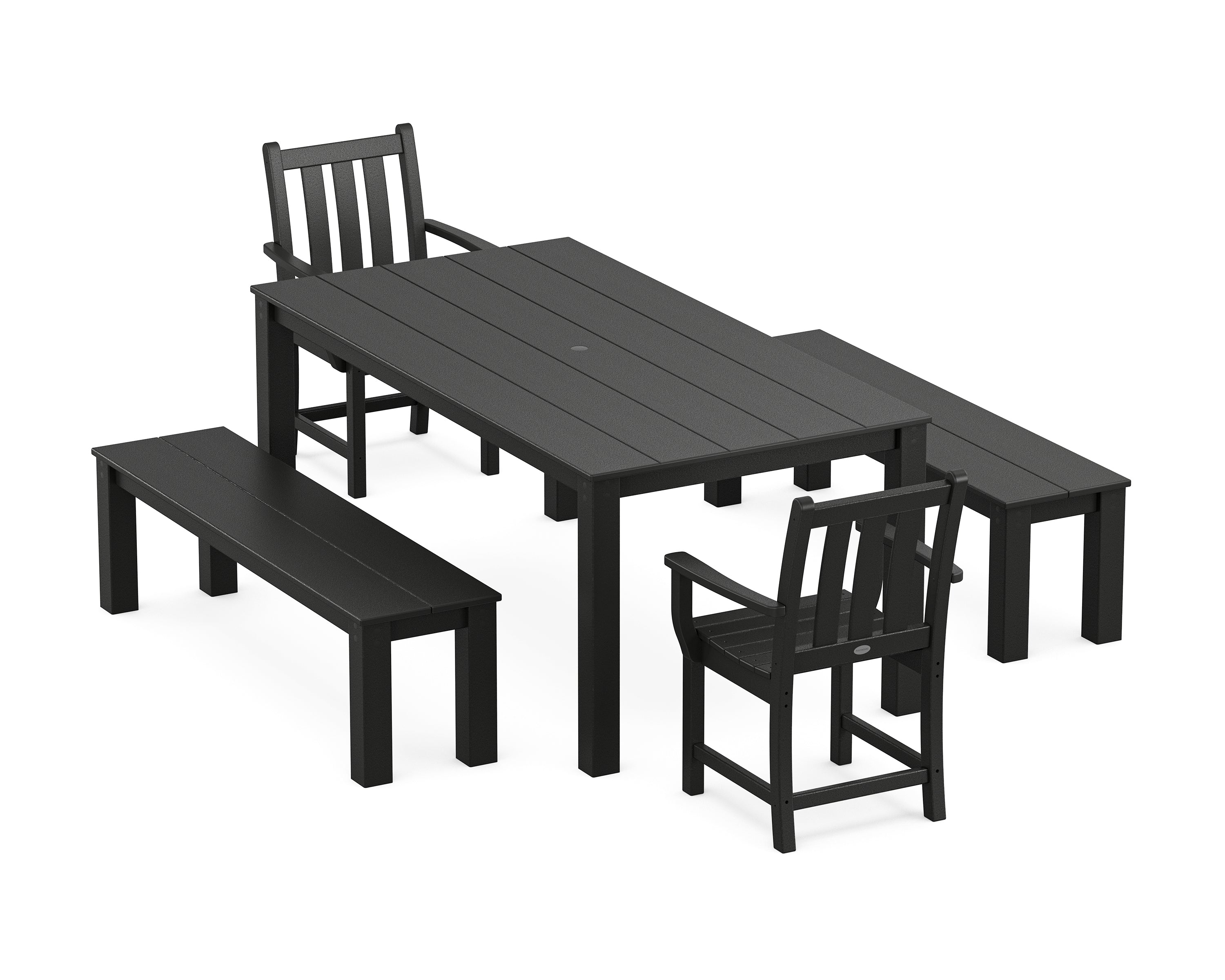 POLYWOOD Traditional Garden 5-Piece Parsons Dining Set with Benches in Black
