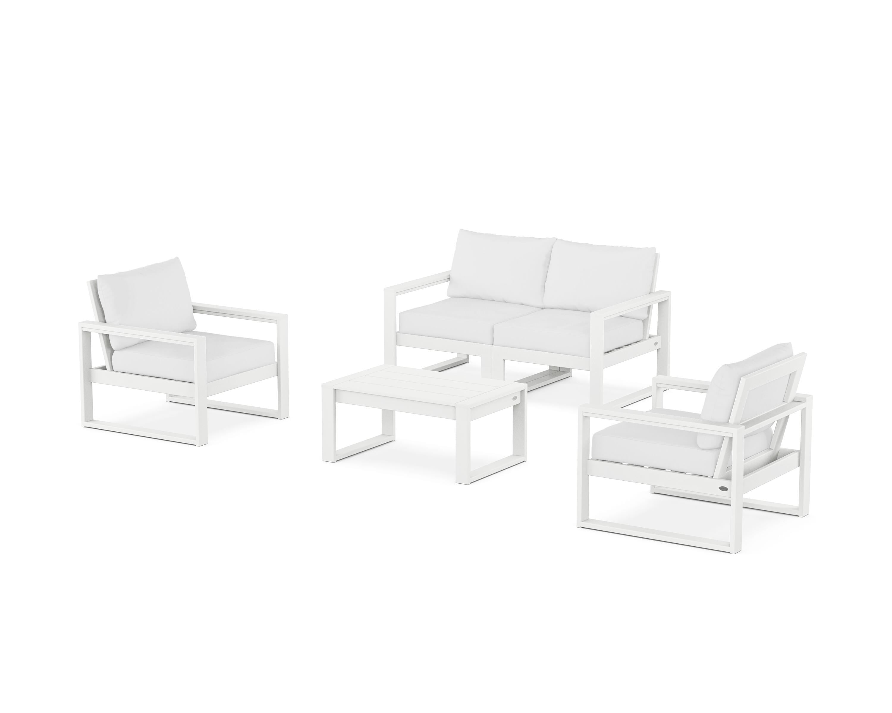 POLYWOOD EDGE Sectional 4-Piece Deep Seating Set with Loveseat in White / Natural