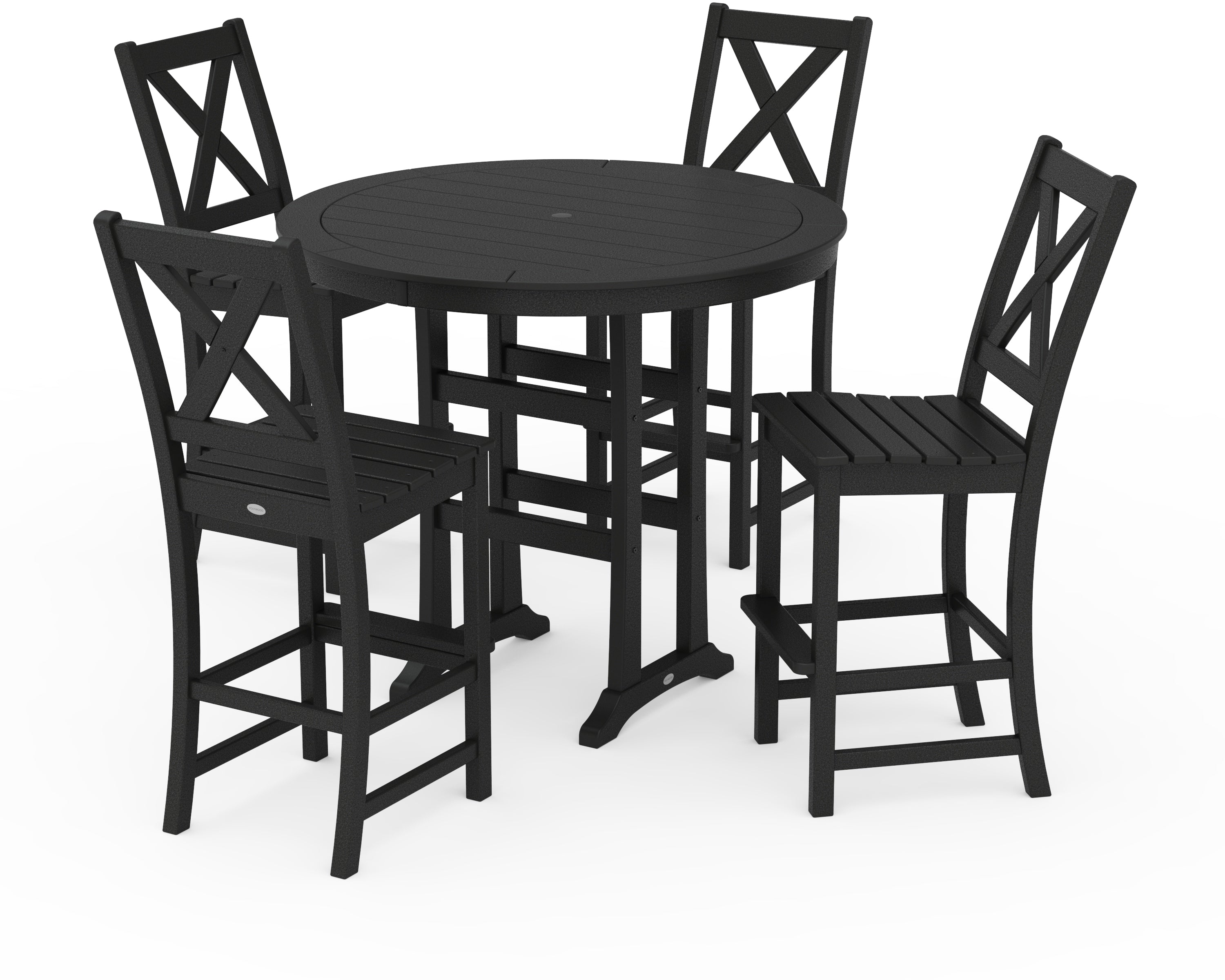 POLYWOOD Braxton 5-Piece Nautical Trestle Arm Chair Bar Set in Black