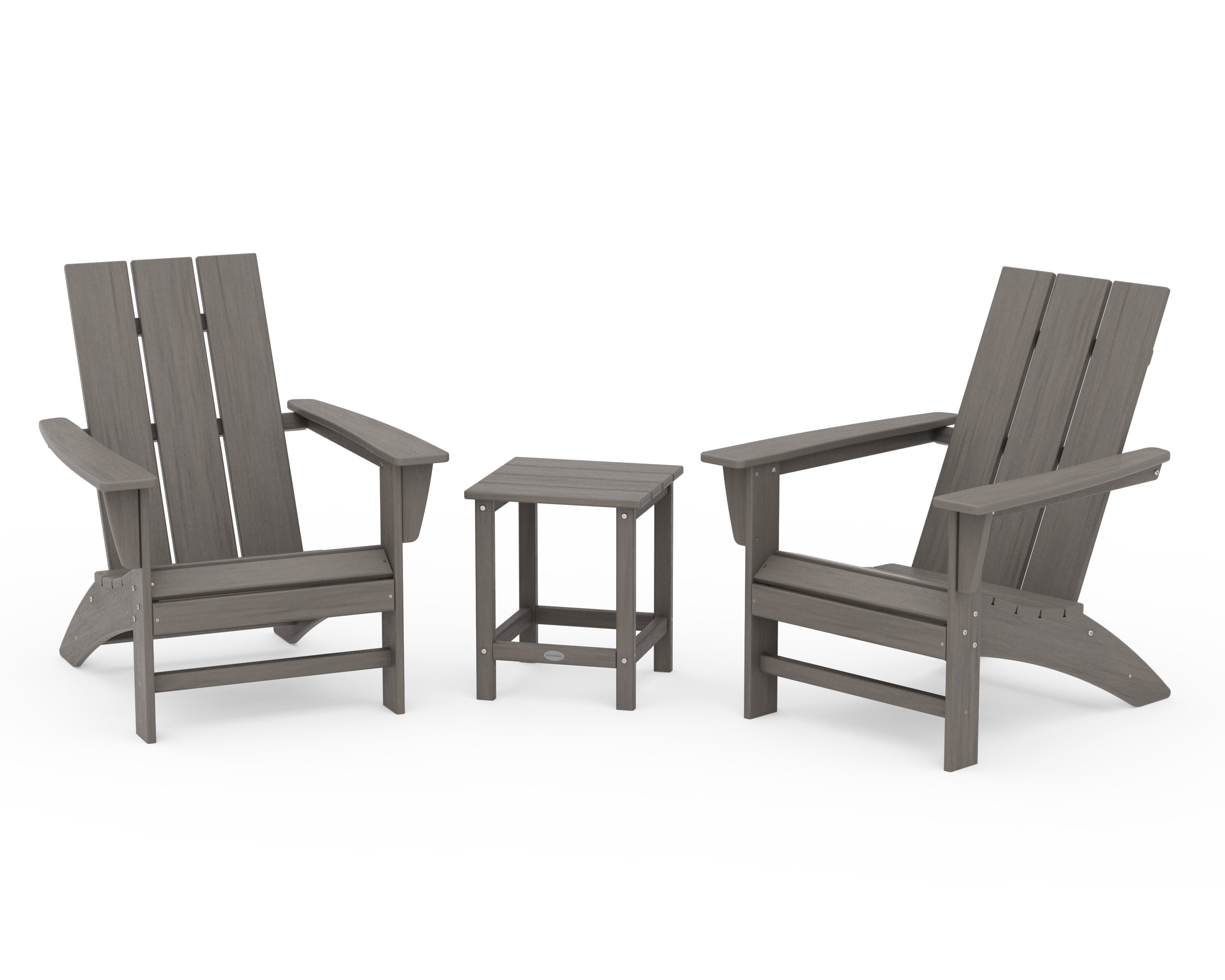 POLYWOOD Modern 3-Piece Adirondack Set with Long Island 18" Side Table in Driftwood