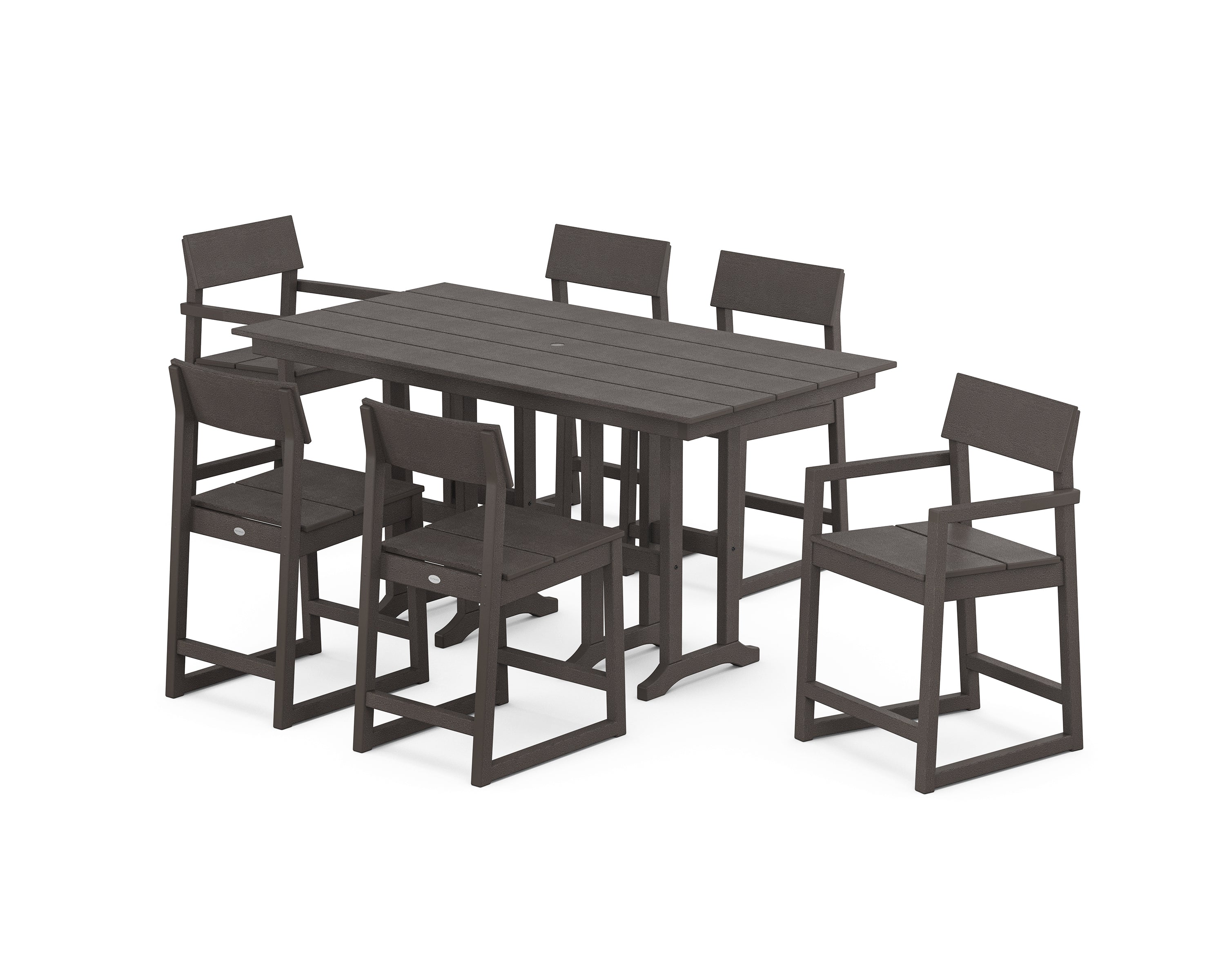 POLYWOOD EDGE 7-Piece Farmhouse Counter Set in Vintage Coffee