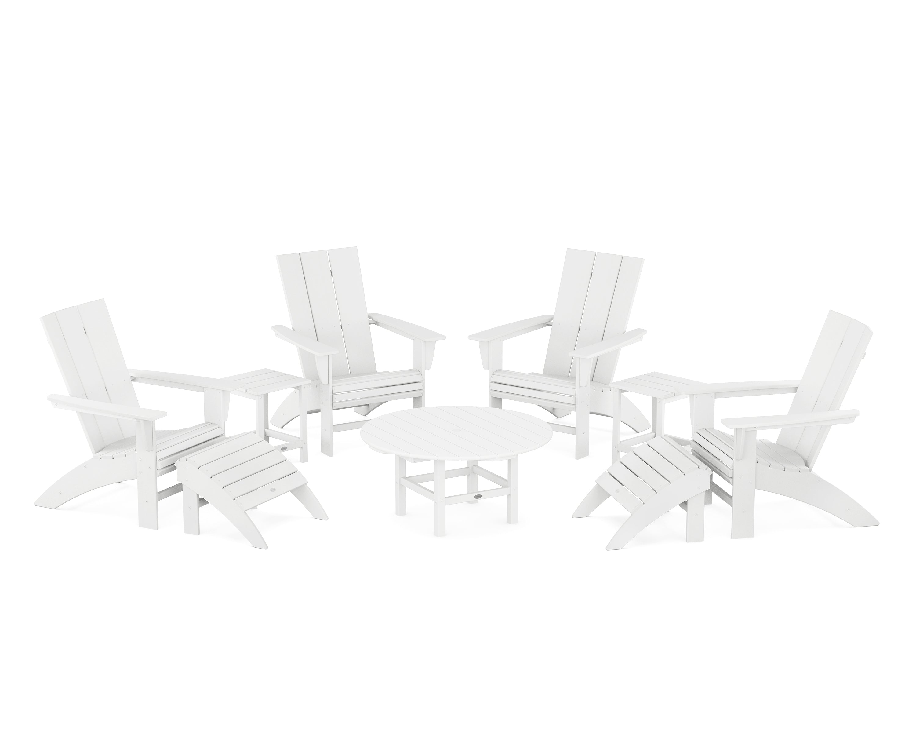 POLYWOOD® Modern Curveback Adirondack Chair 9-Piece Conversation Set in White
