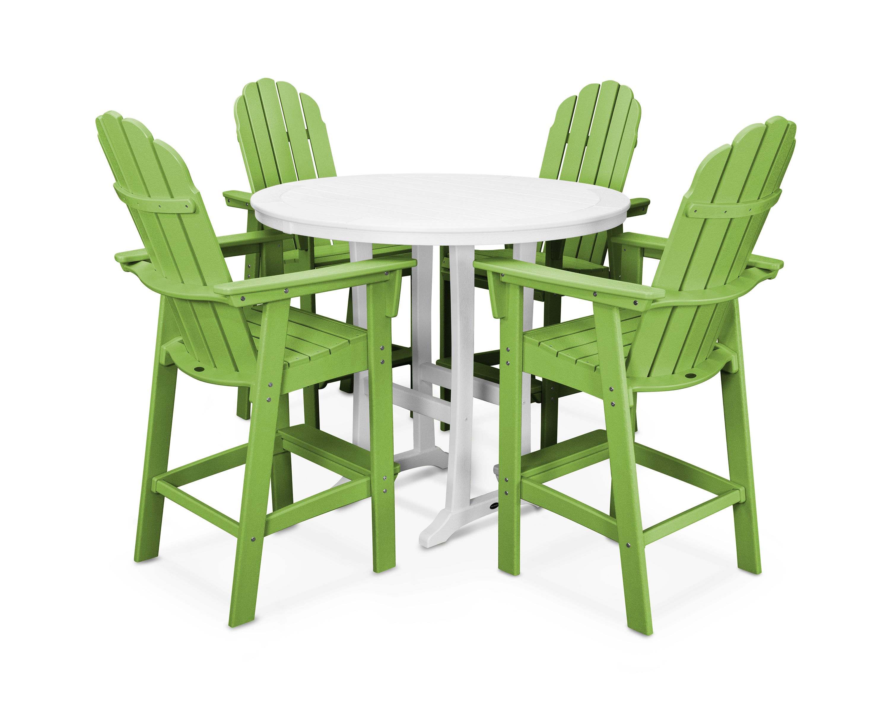 POLYWOOD® Vineyard Curveback Adirondack 5-Piece Nautical Trestle Bar Set in Lime / White