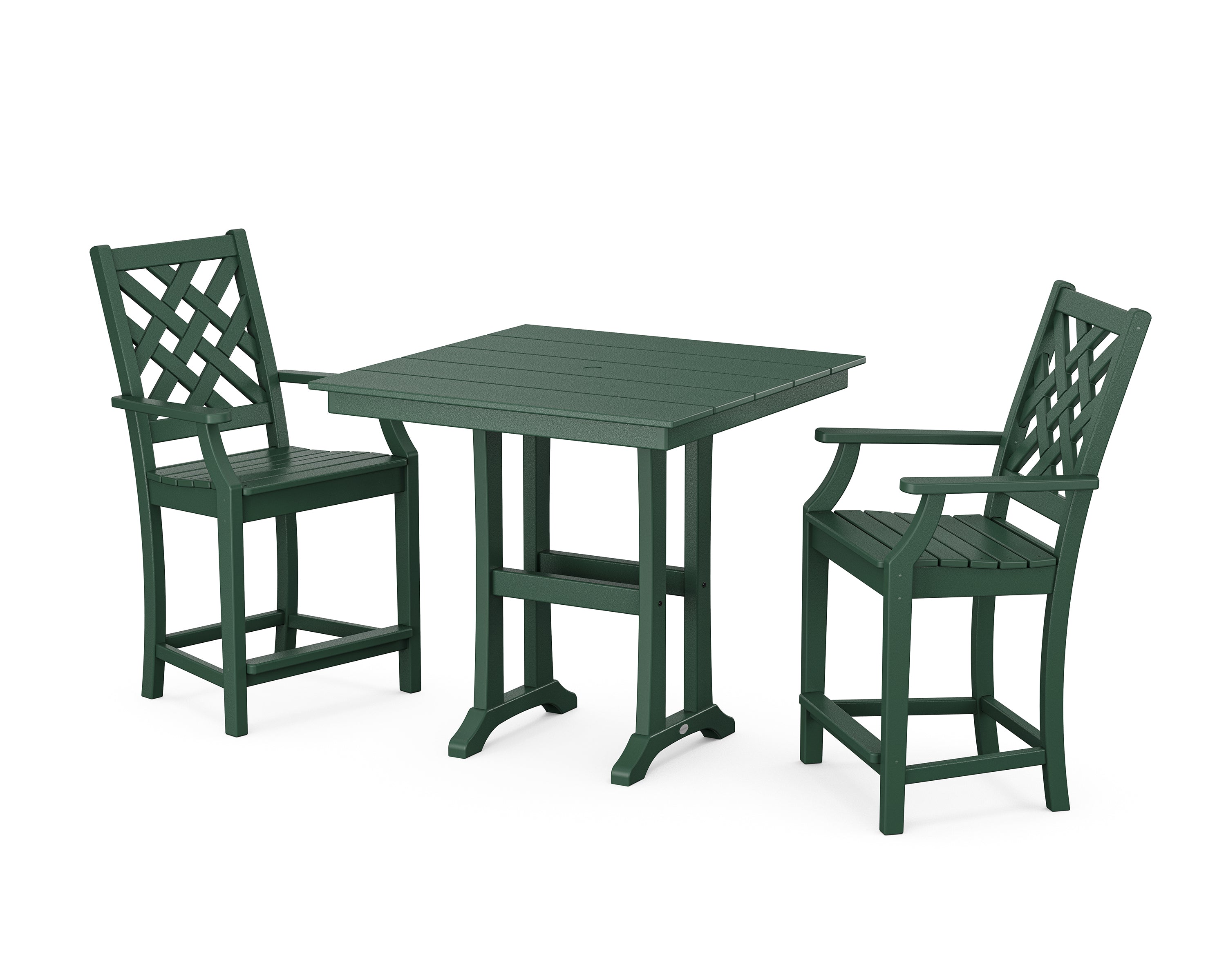 Country Living Wovendale 3-Piece Farmhouse Counter Set with Trestle Legs in Green