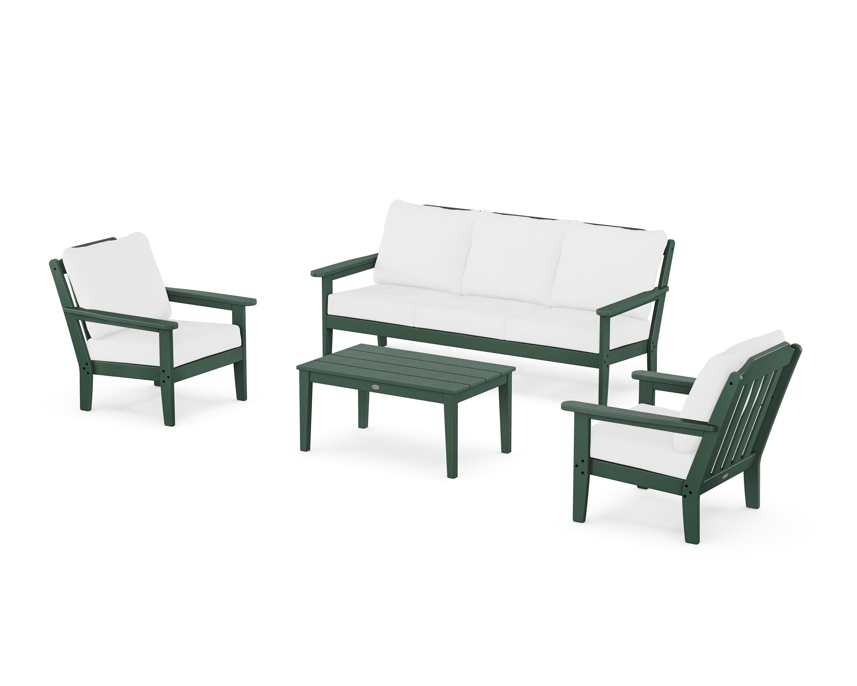 Country Living Cottage 4-Piece Deep Seating Set with Sofa in Green / Natural