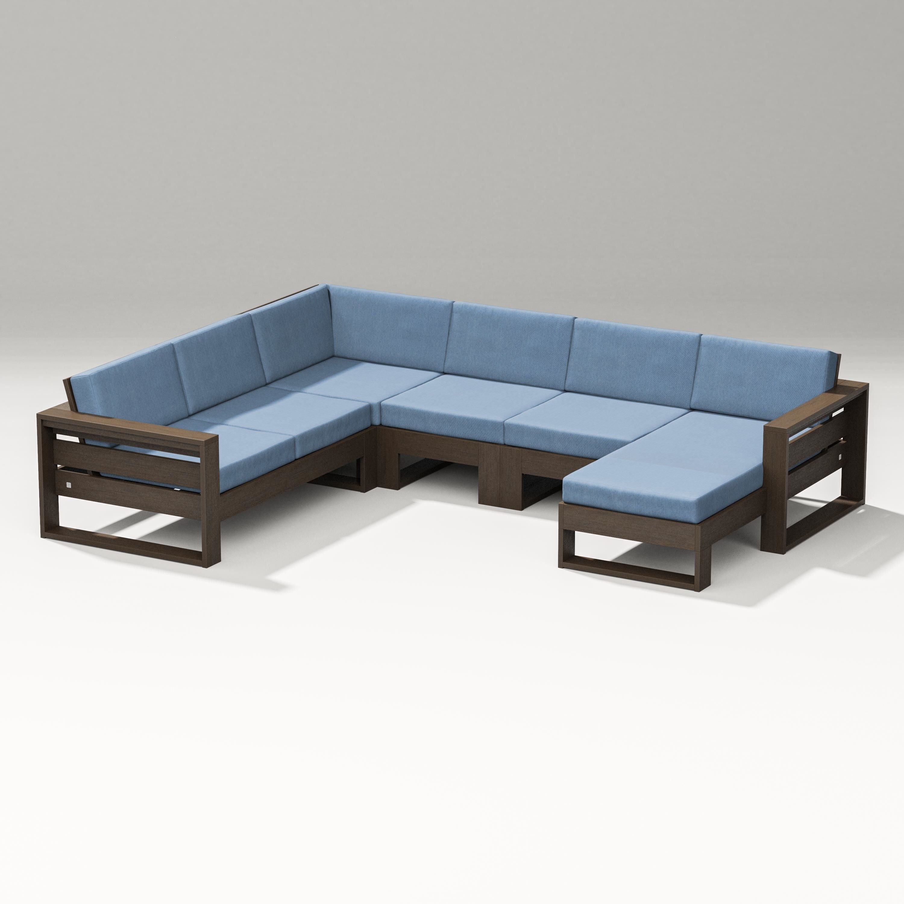 PW Designer Series Latitude Corner Sectional with Right Chaise in Kona / Sky Blue