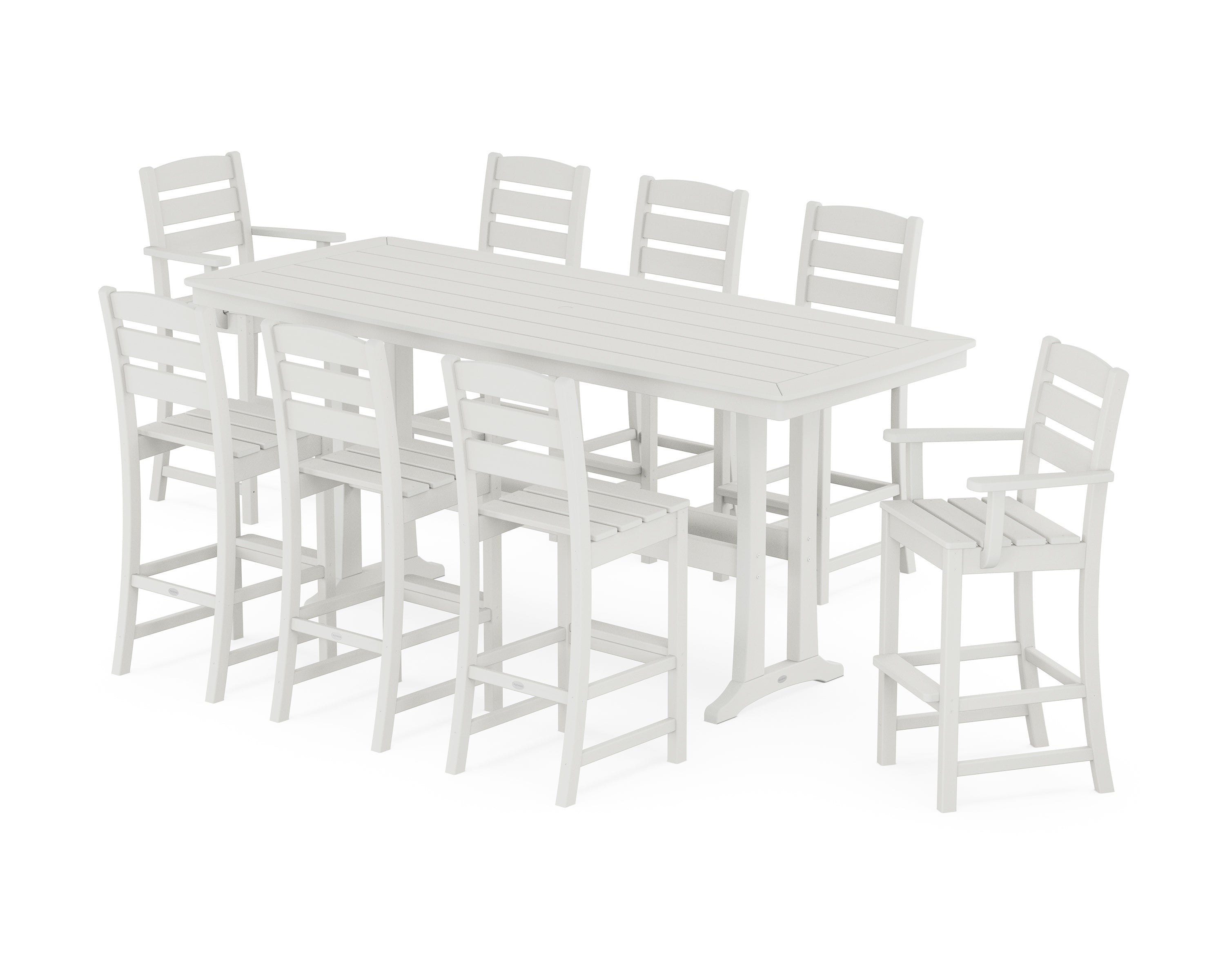 POLYWOOD Lakeside 9-Piece Bar Set with Trestle Legs in Vintage White