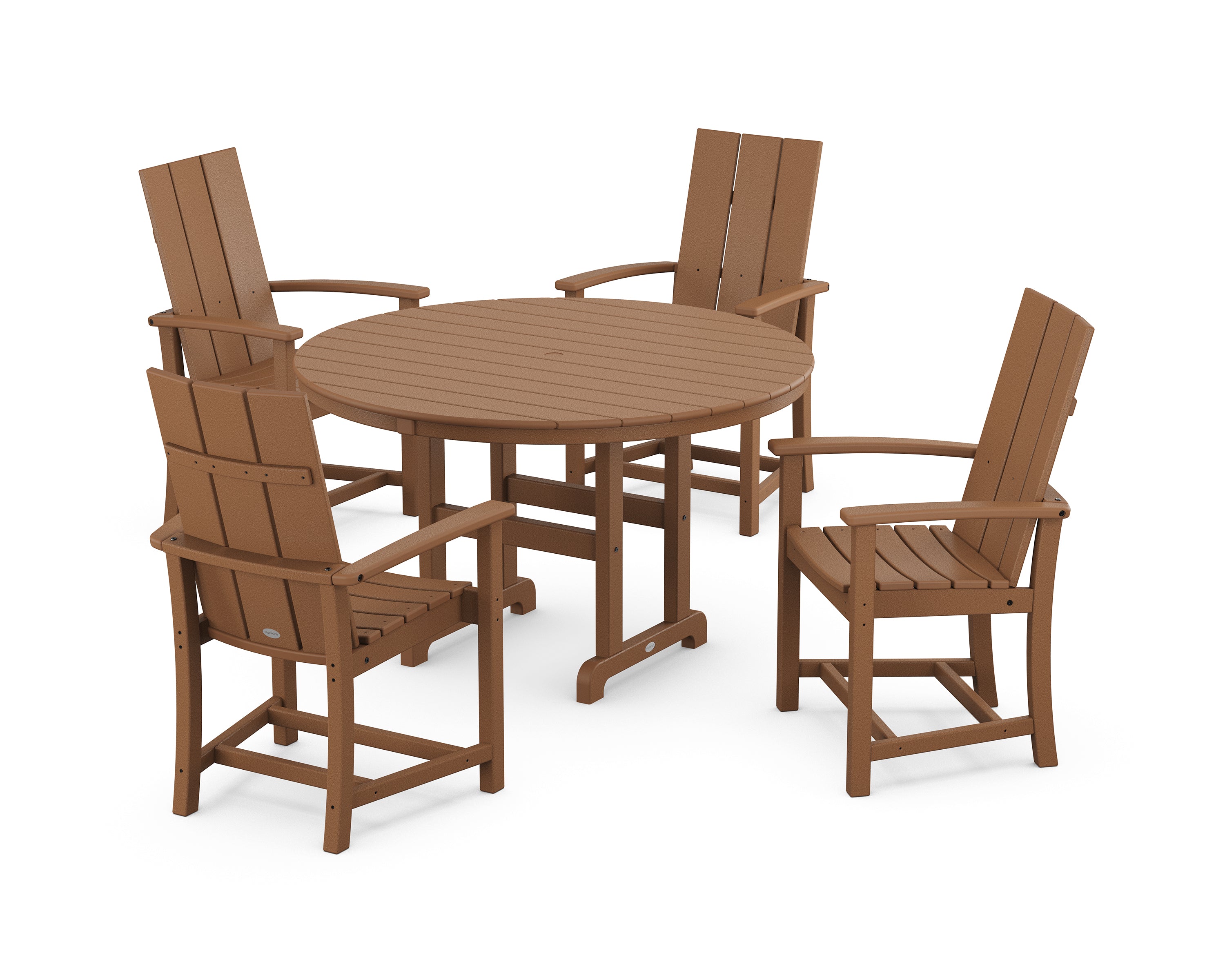 POLYWOOD® Modern Adirondack 5-Piece Round Farmhouse Dining Set in Teak