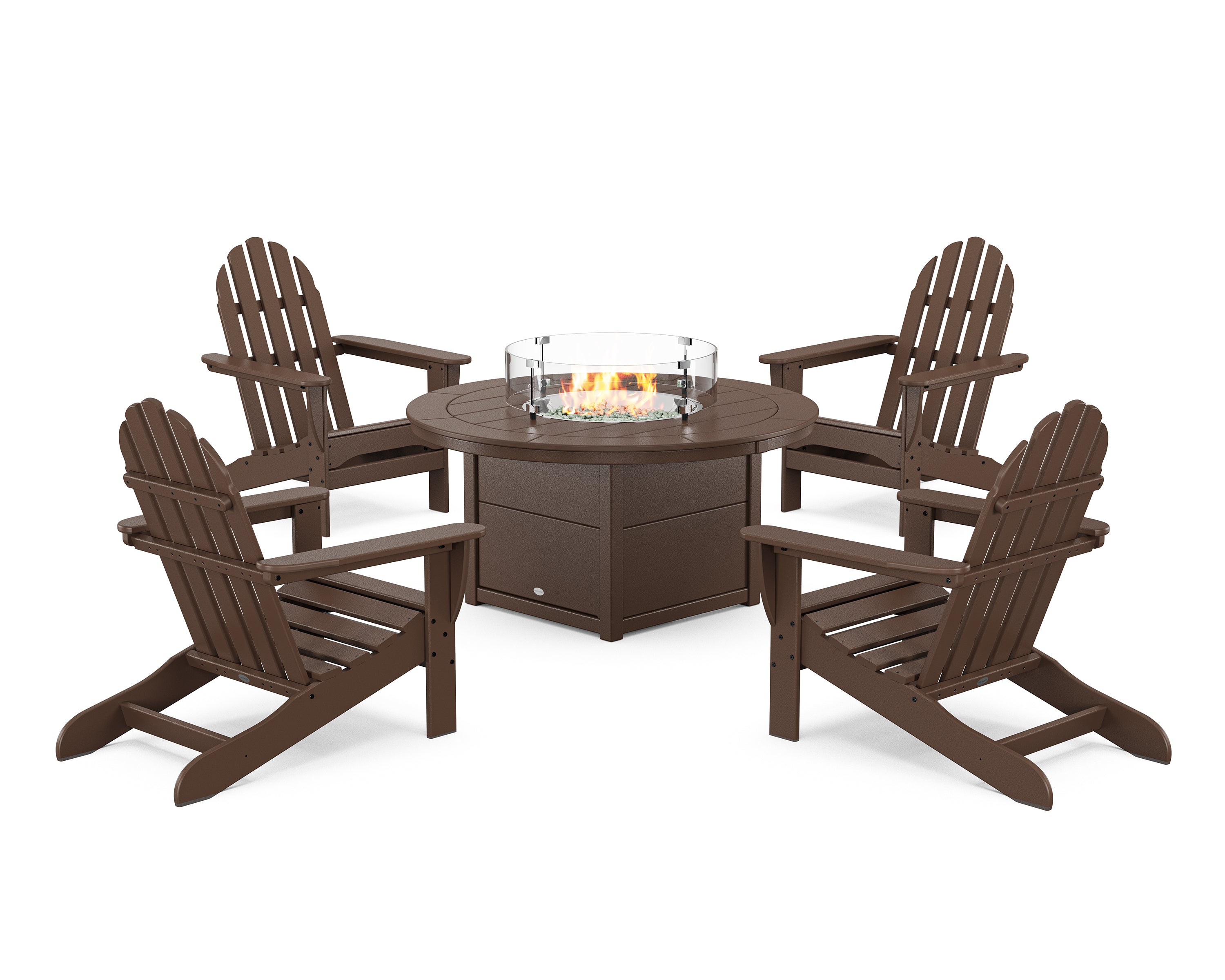 POLYWOOD® Classic Adirondack 5-Piece Conversation Set with Fire Pit Table in Mahogany