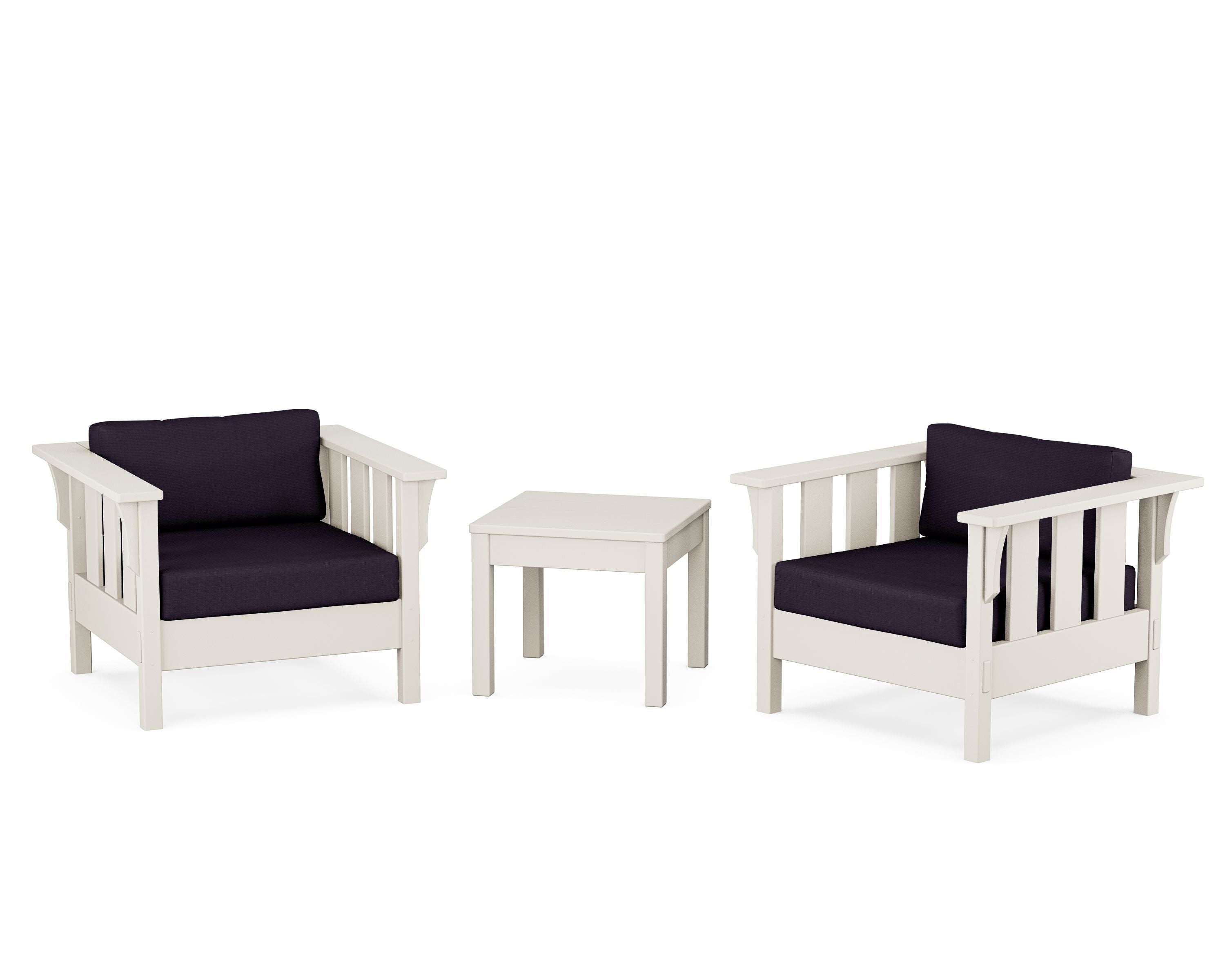 Martha Stewart by POLYWOOD Acadia 3-Piece Deep Seating Set in Sand / Navy Linen