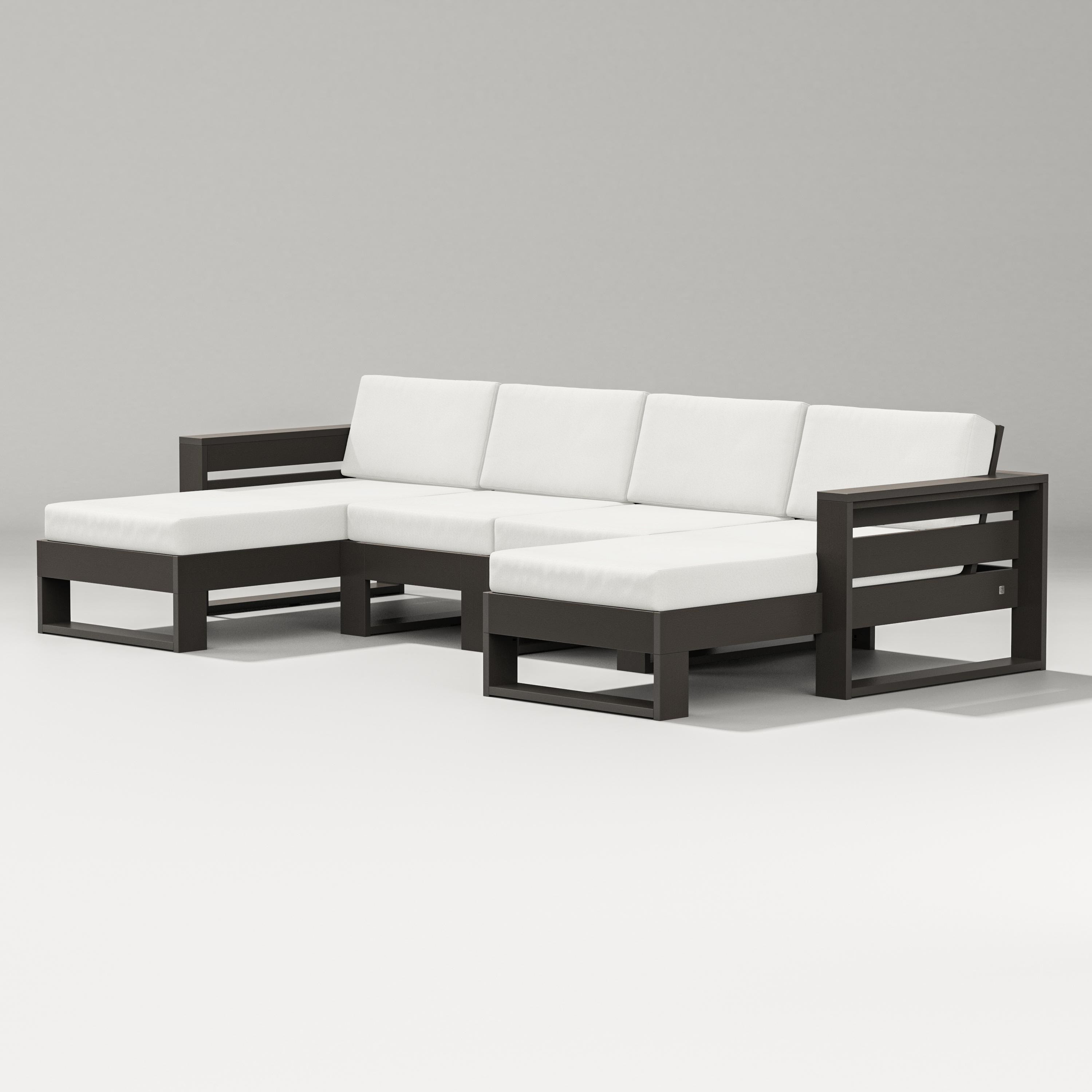 PW Designer Series Latitude Double Chaise Sectional in Vintage Coffee / Natural Linen