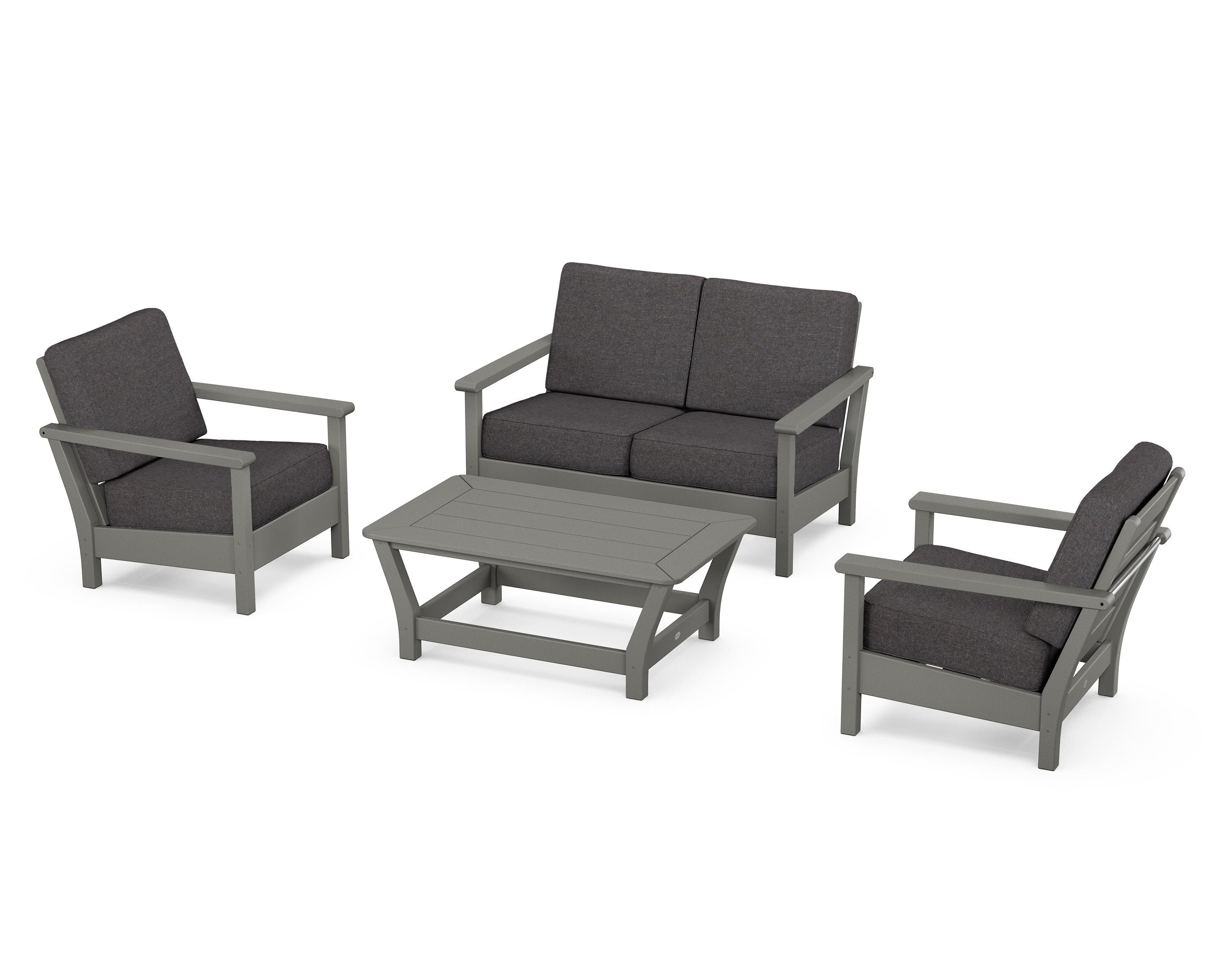 POLYWOOD Harbour 4-Piece Deep Seating Set in Slate Grey / Ash Charcoal