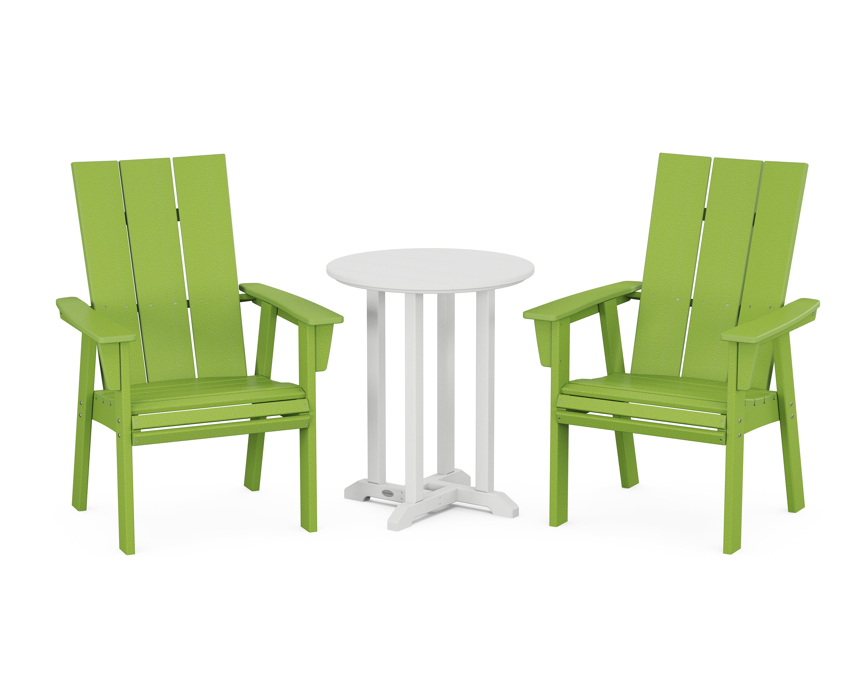POLYWOOD® Modern Curveback Adirondack 3-Piece Round Dining Set in Lime / White
