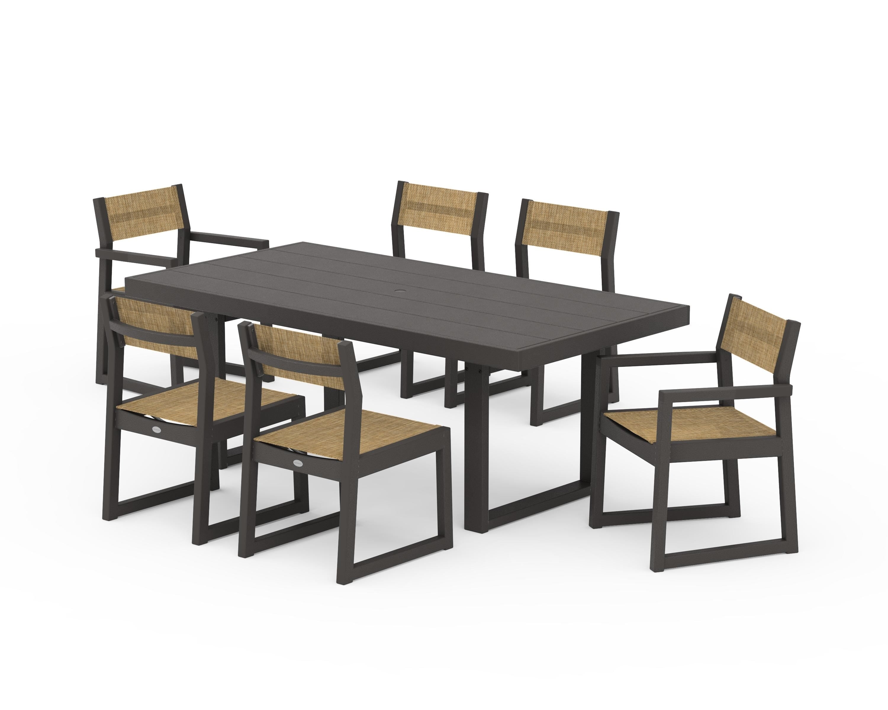 POLYWOOD EDGE Sling 7-Piece Dining Set in Vintage Coffee / Burlap Sling