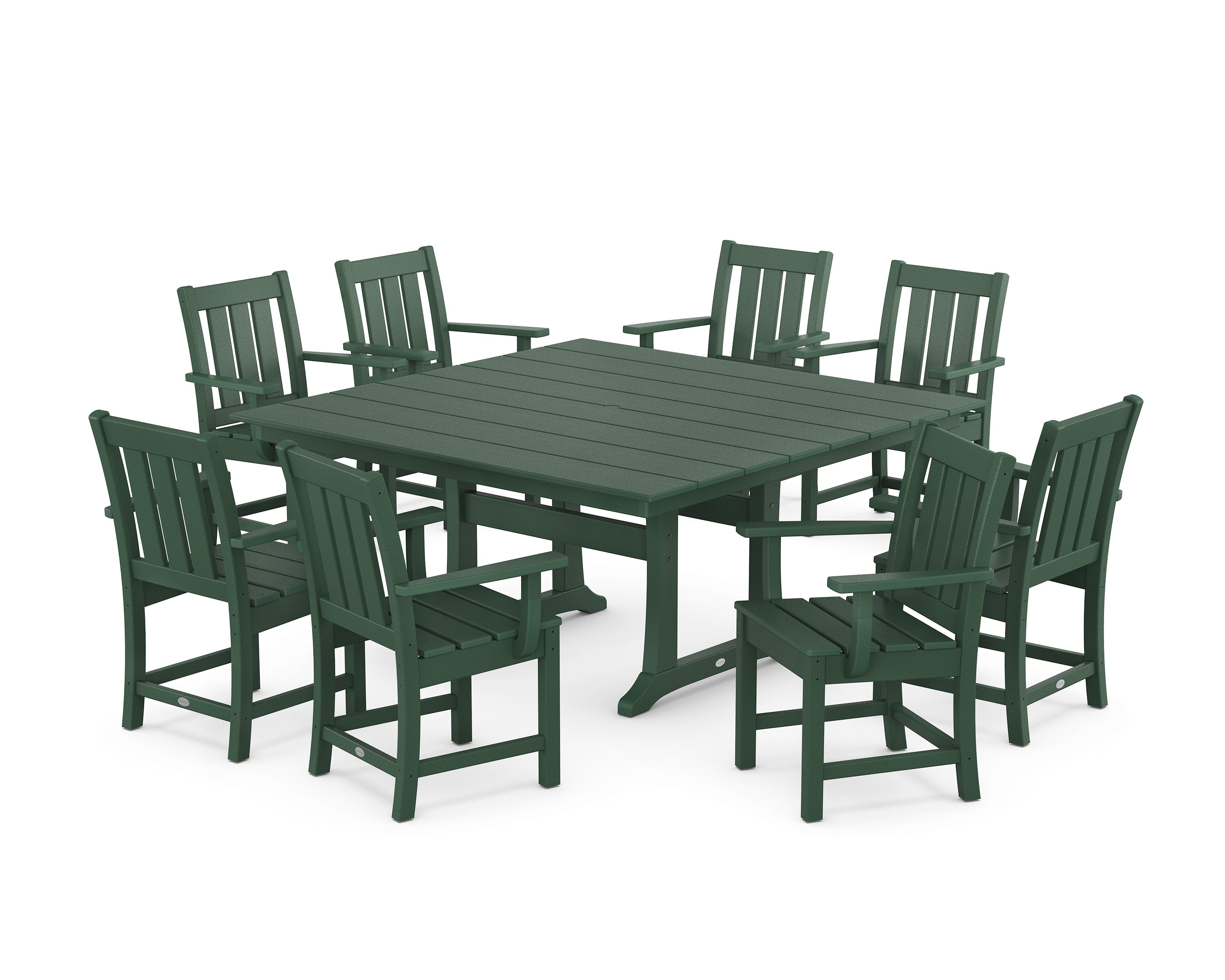 POLYWOOD Oxford 9-Piece Square Farmhouse Dining Set with Trestle Legs in Green