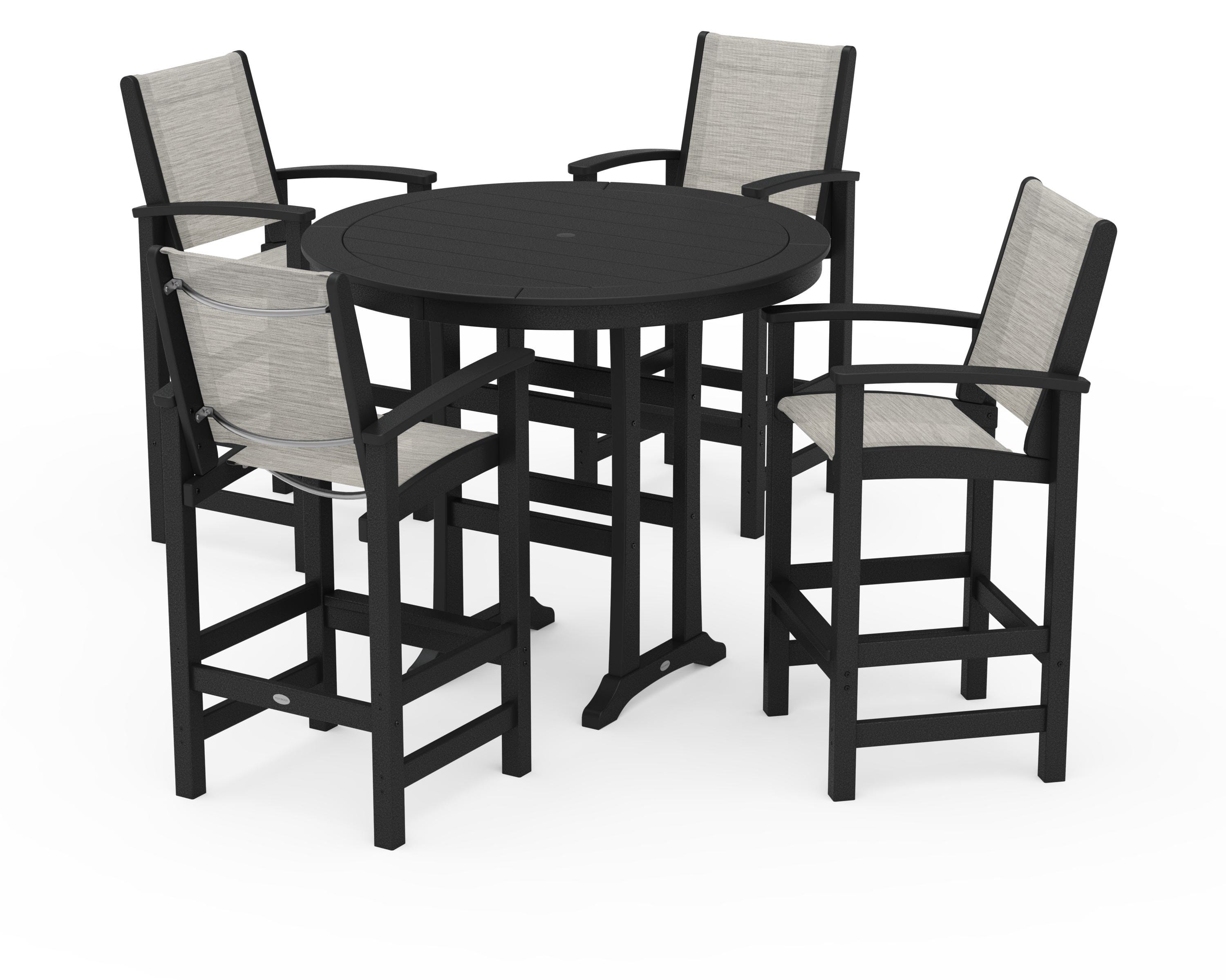 POLYWOOD Coastal 5-Piece Nautical Trestle Bar Set in Black / Birch Sling