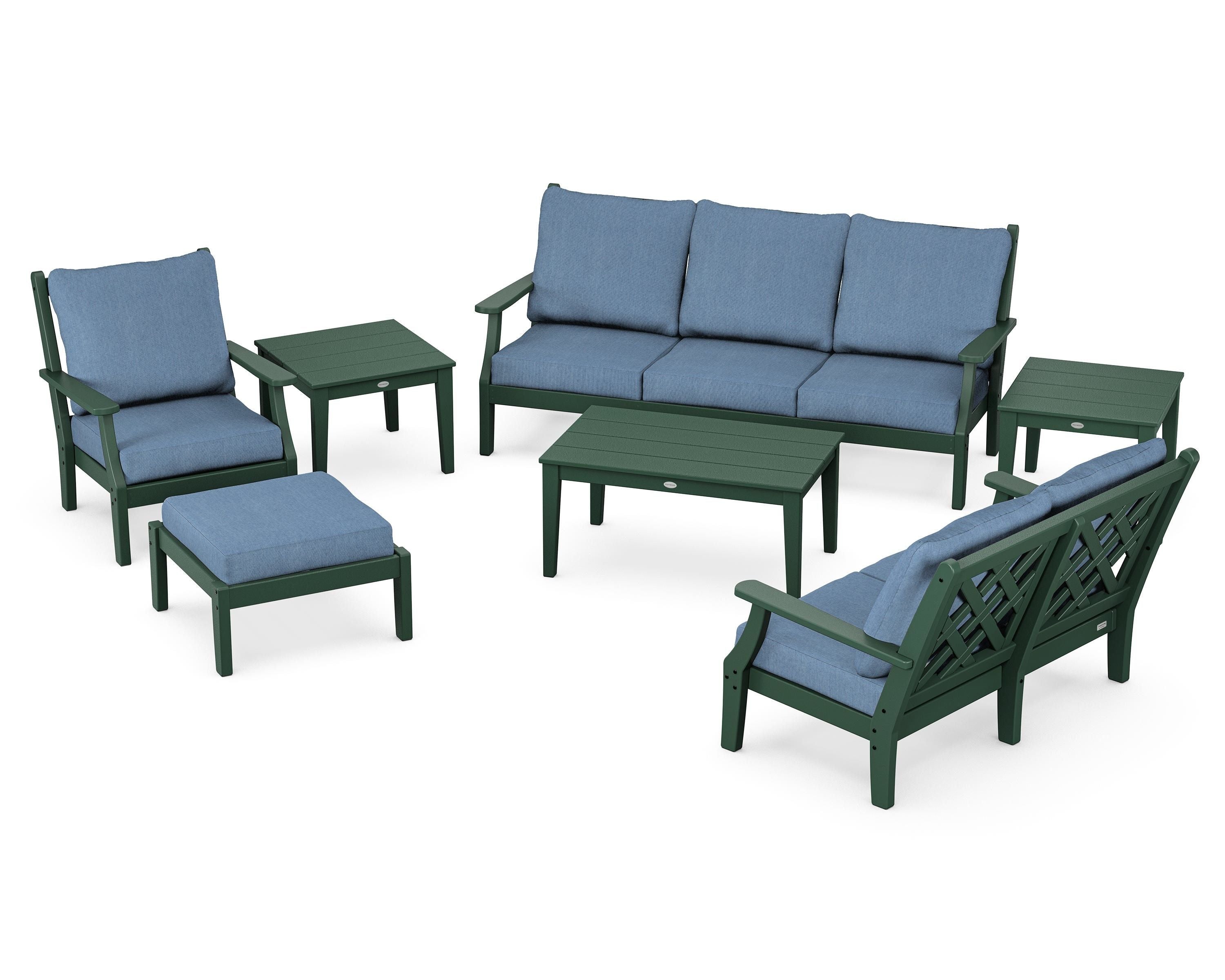 Country Living Wovendale 7-Piece Deep Seating Set in Green / Sky Blue