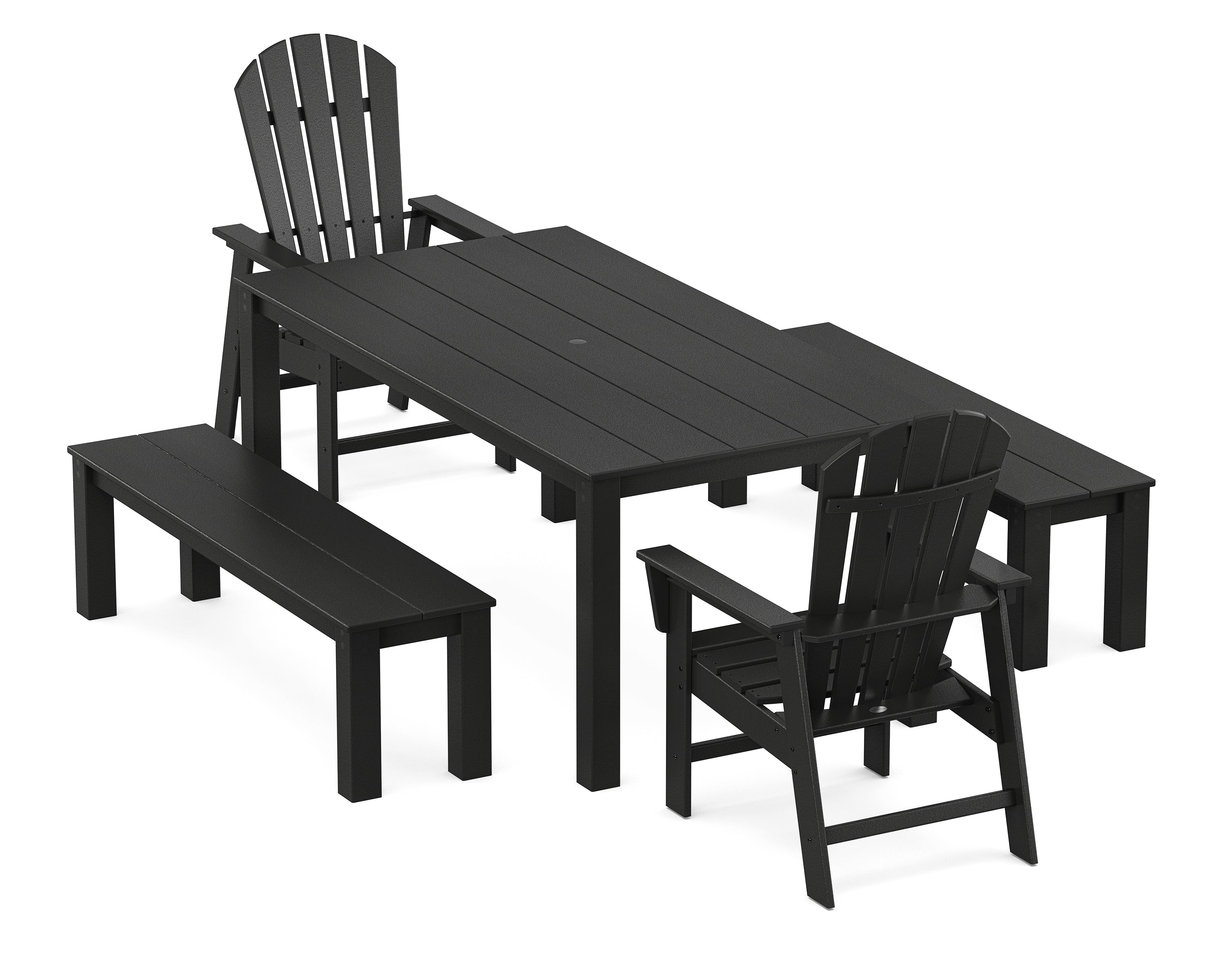 POLYWOOD South Beach 5-Piece Parsons Dining Set with Benches in Black