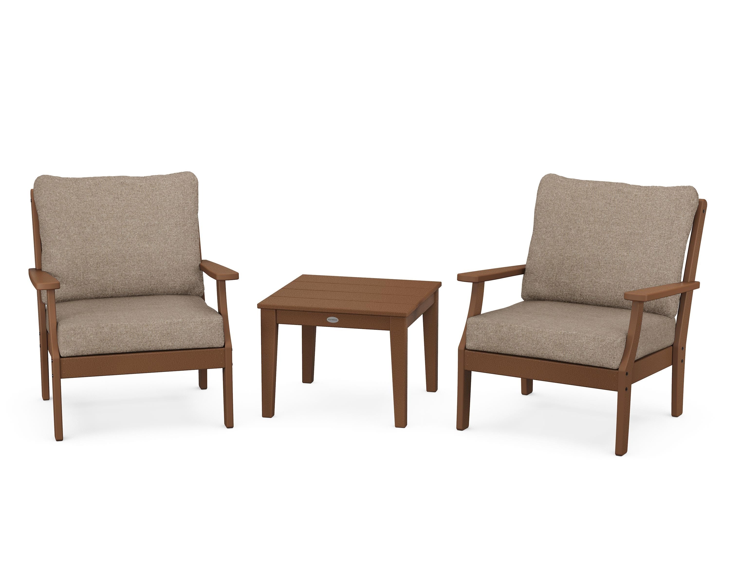 POLYWOOD Braxton 3-Piece Deep Seating Set in Teak / Spiced Burlap