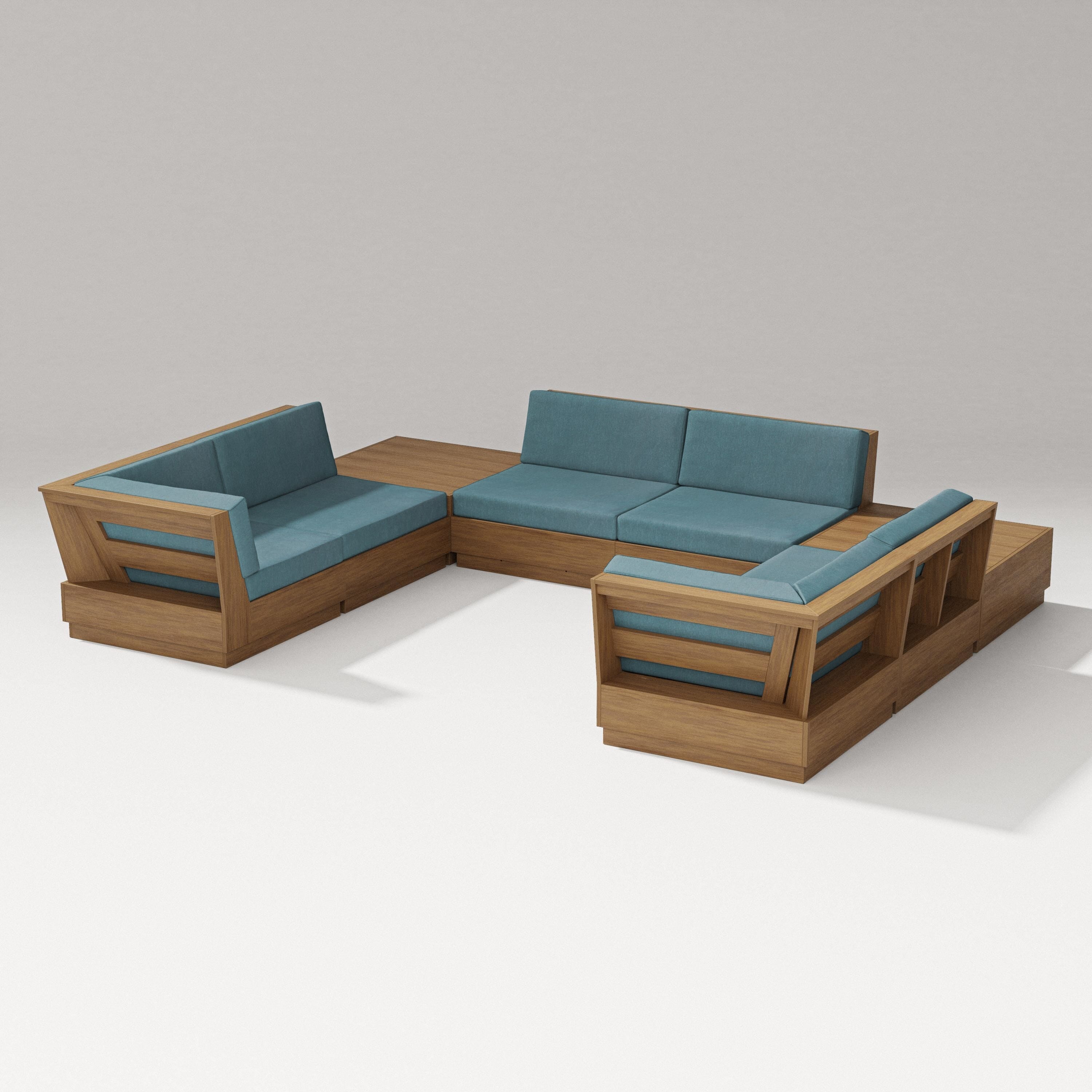 PW Designer Series Elevate 8-Piece U-Shaped Sectional in Natural / Ocean Teal