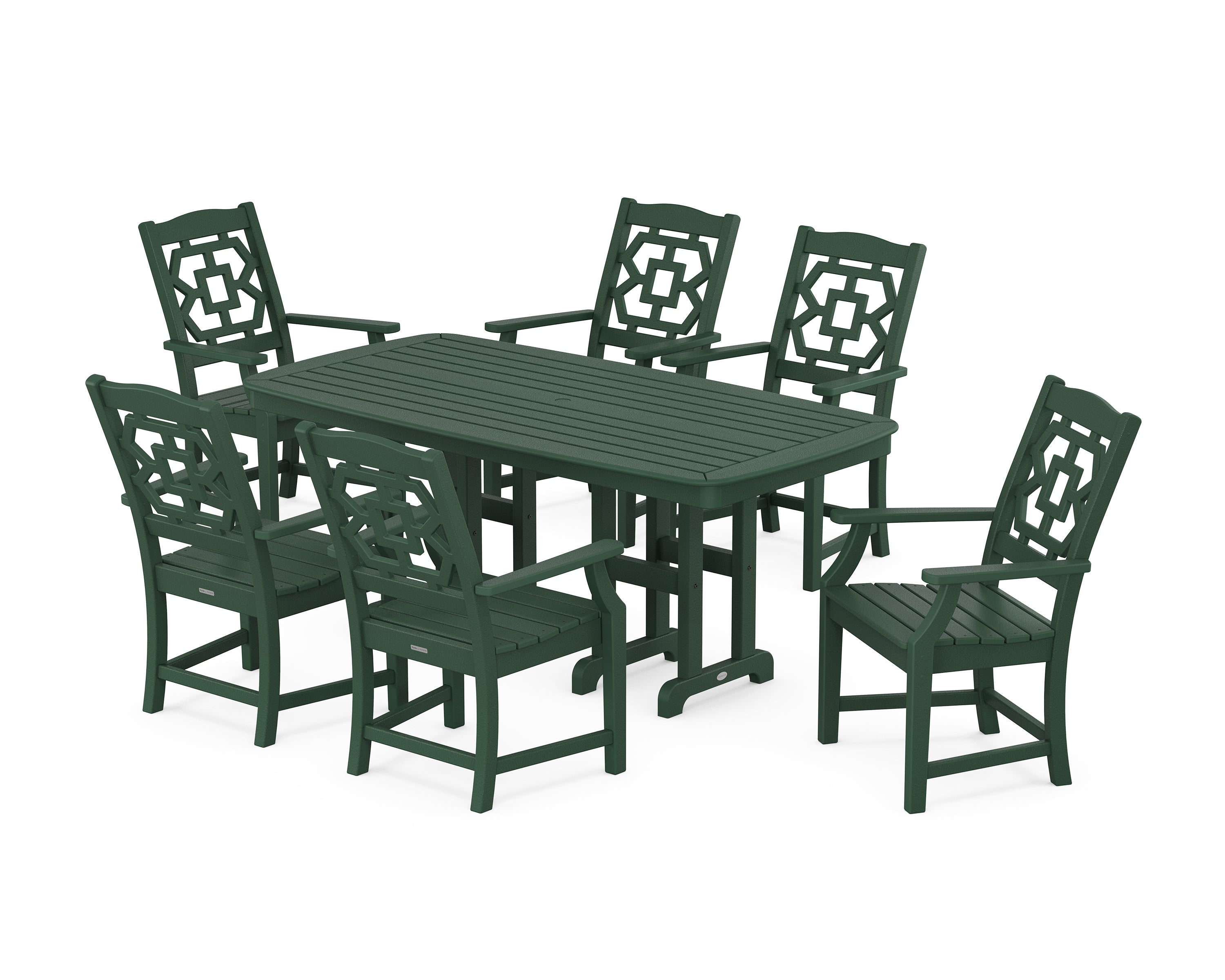Martha Stewart by POLYWOOD® Chinoiserie Arm Chair 7-Piece Dining Set in Green